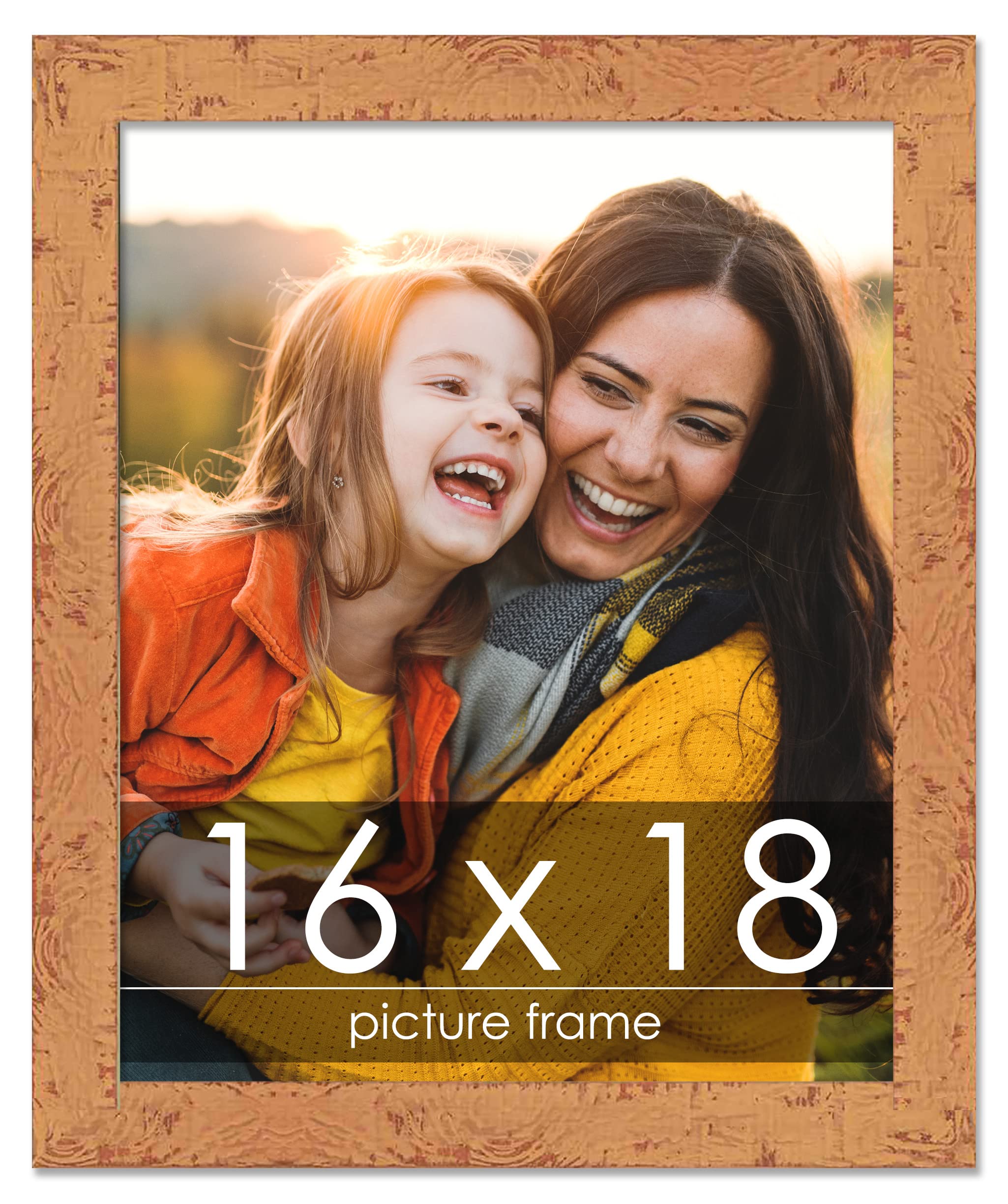 16x18 Shabby Chic Farmhouse Orange Picture Frame with UV Acrylic, Backing & Hardware - Perfect for Wall Decor, Photo Displays & Home Office Decorations (16