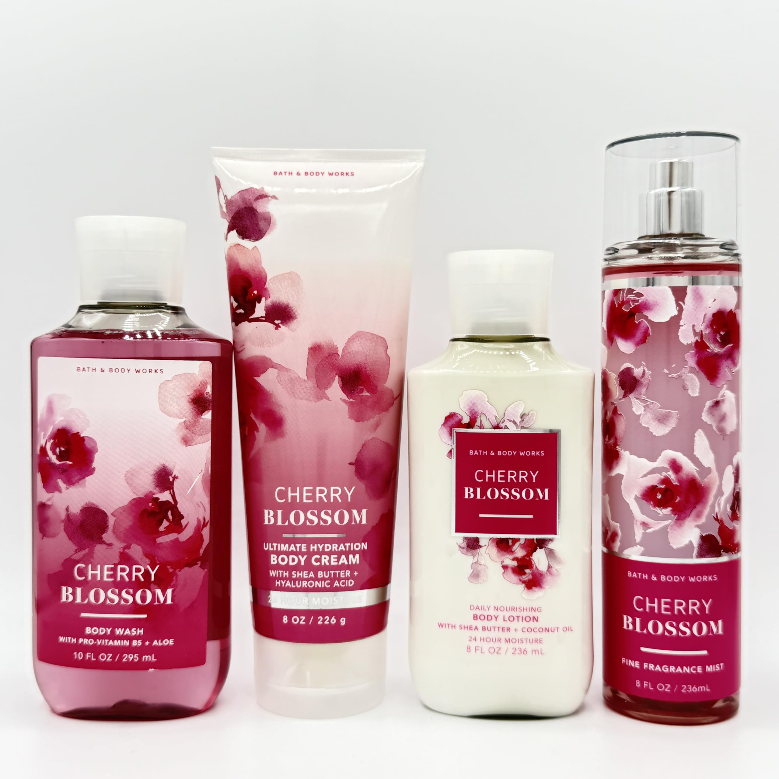 Cherry Blossom Bath & Body Gift Set - 4 Piece Bundle with Hydrating Body Wash, Nourishing Lotion, Ultra Moisturizing Cream & Fragrance Mist | Perfect for Self-Care, Spa Day & Relaxing Bath Time