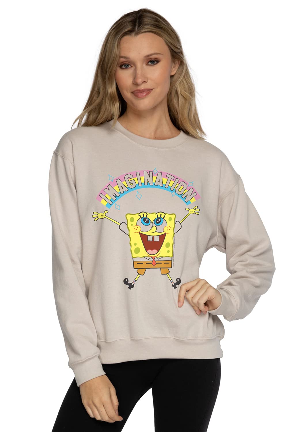 SpongeBob SquarePants Official Women's Fleece Sweatshirt - Long Sleeve Rainbow Willow Design | Cozy Loungewear for Casual Outings & Home Comfort