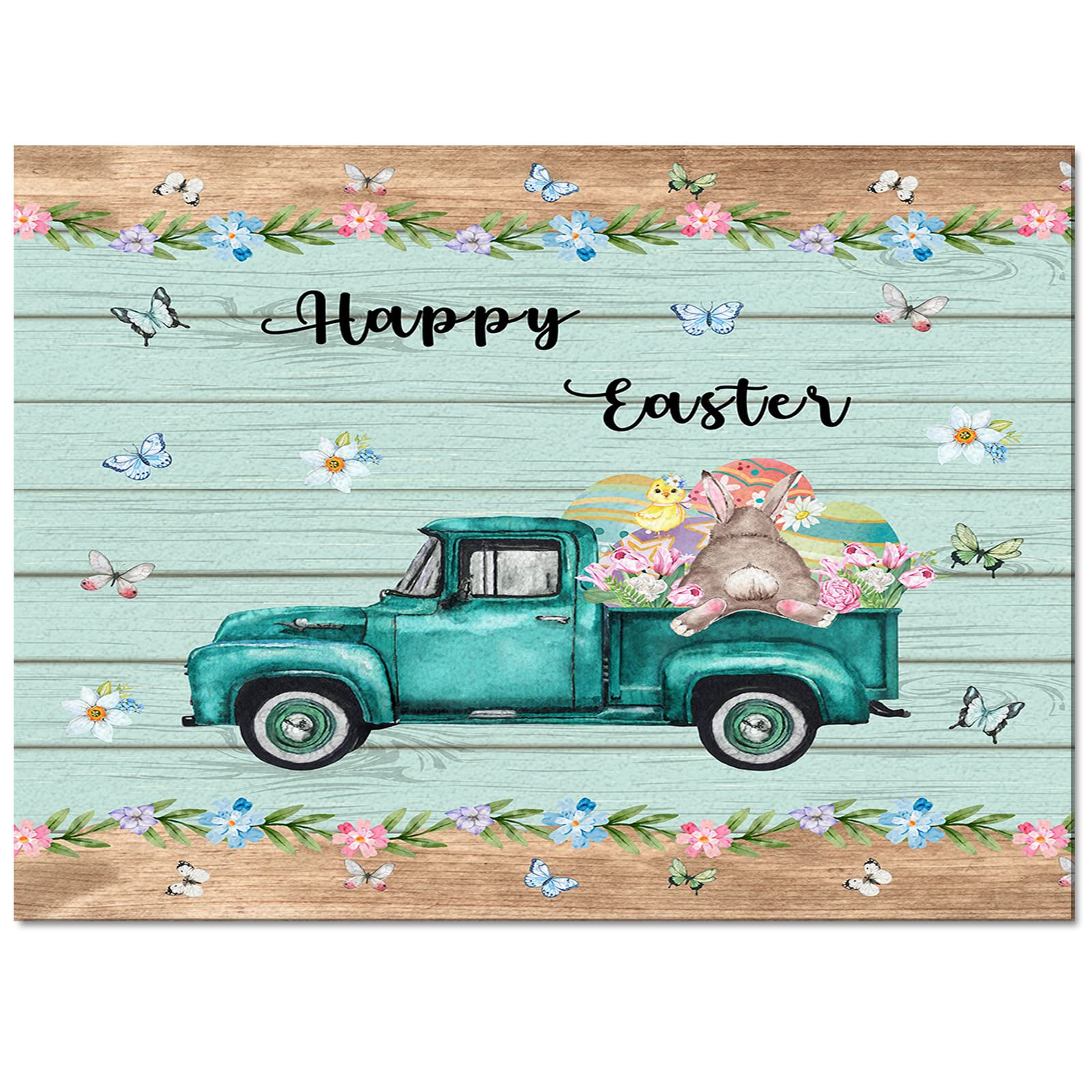 5' x 8' Non-Slip Bunny Butt Easter Eggs Area Rug - Rustic Wood Grain Carpet for Living Room, Bedroom | Perfect for Easter Decor, Spring Home Decor & Cozy Floor Covering