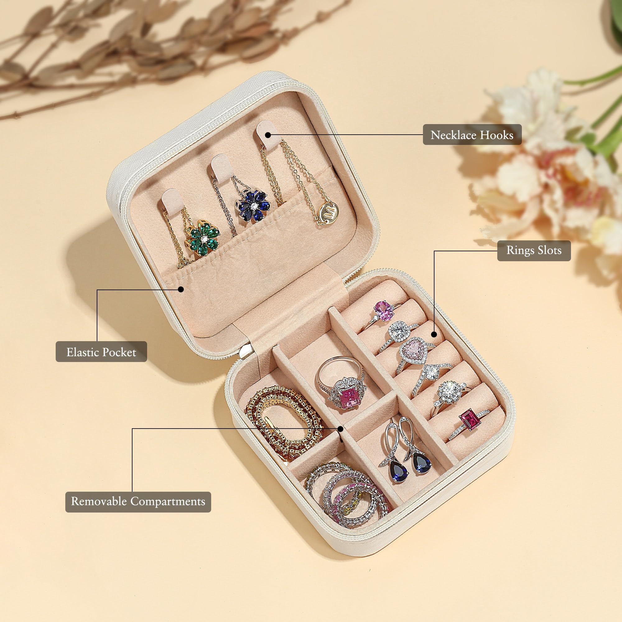 Personalized Initial Travel Jewelry Box for Women - Trendy Pink Jewelry Organizer Case | Perfect Christmas Birthday Gift for Teens Girls | Great for Travel Vacation Storage & Home Organization
