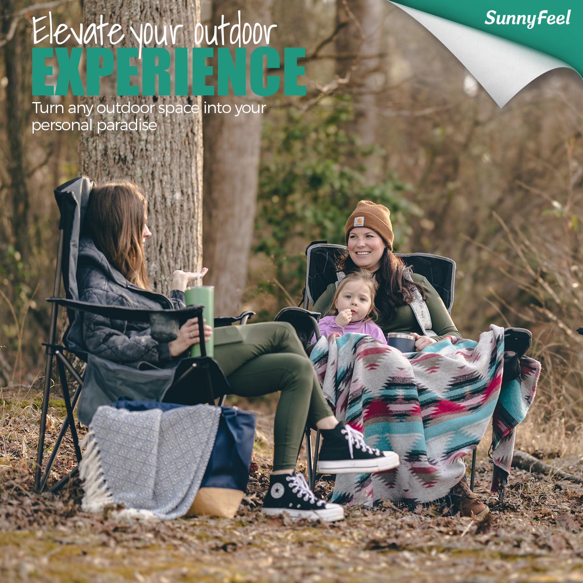 **SUNNYFEEL XL Heavy Duty Oversized Camping Chair for Adults - 500 lbs Capacity, Padded Folding Quad Arm Lawn Chair with Storage Pocket - Perfect for Outdoor, Picnic, Beach, Sports & Tailgating**