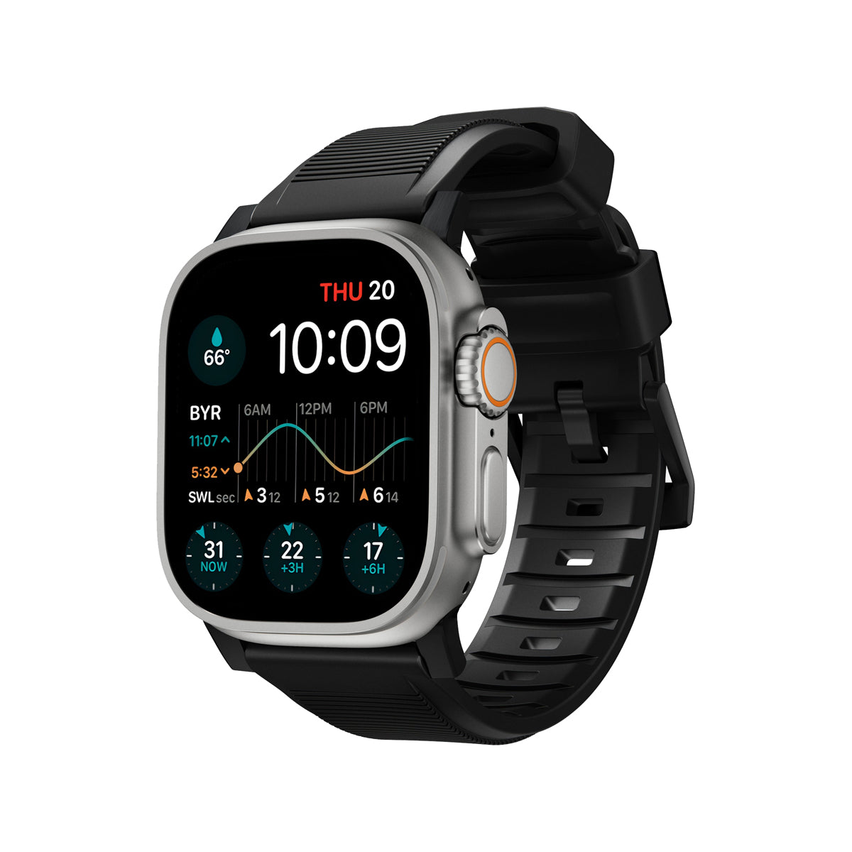 Nomad Rugged Band for Apple Watch 45mm - Durable Black Stainless Steel Strap for Outdoor Adventures & Active Lifestyles