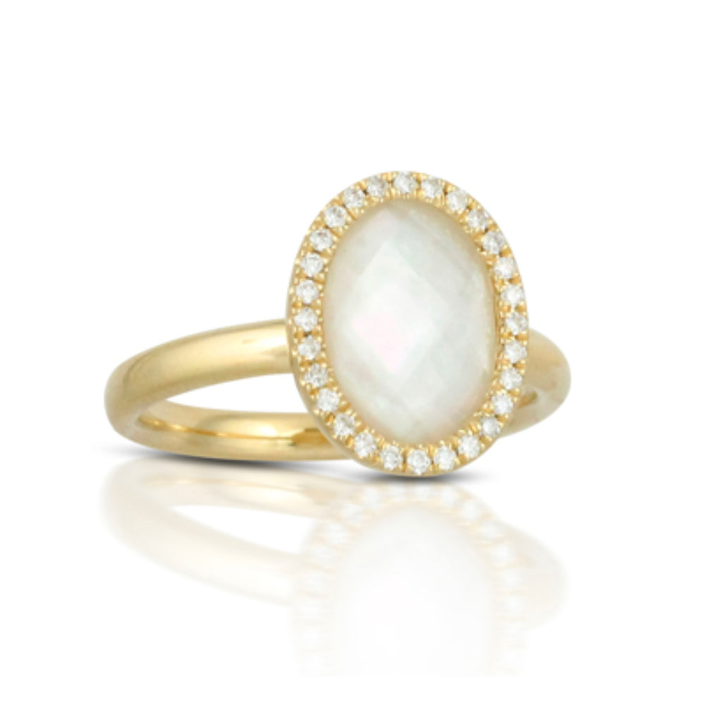 18K Gold Mother of Pearl Ring with Genuine Diamonds - Elegant Jewelry for Women, Perfect for Weddings, Anniversaries & Special Occasions