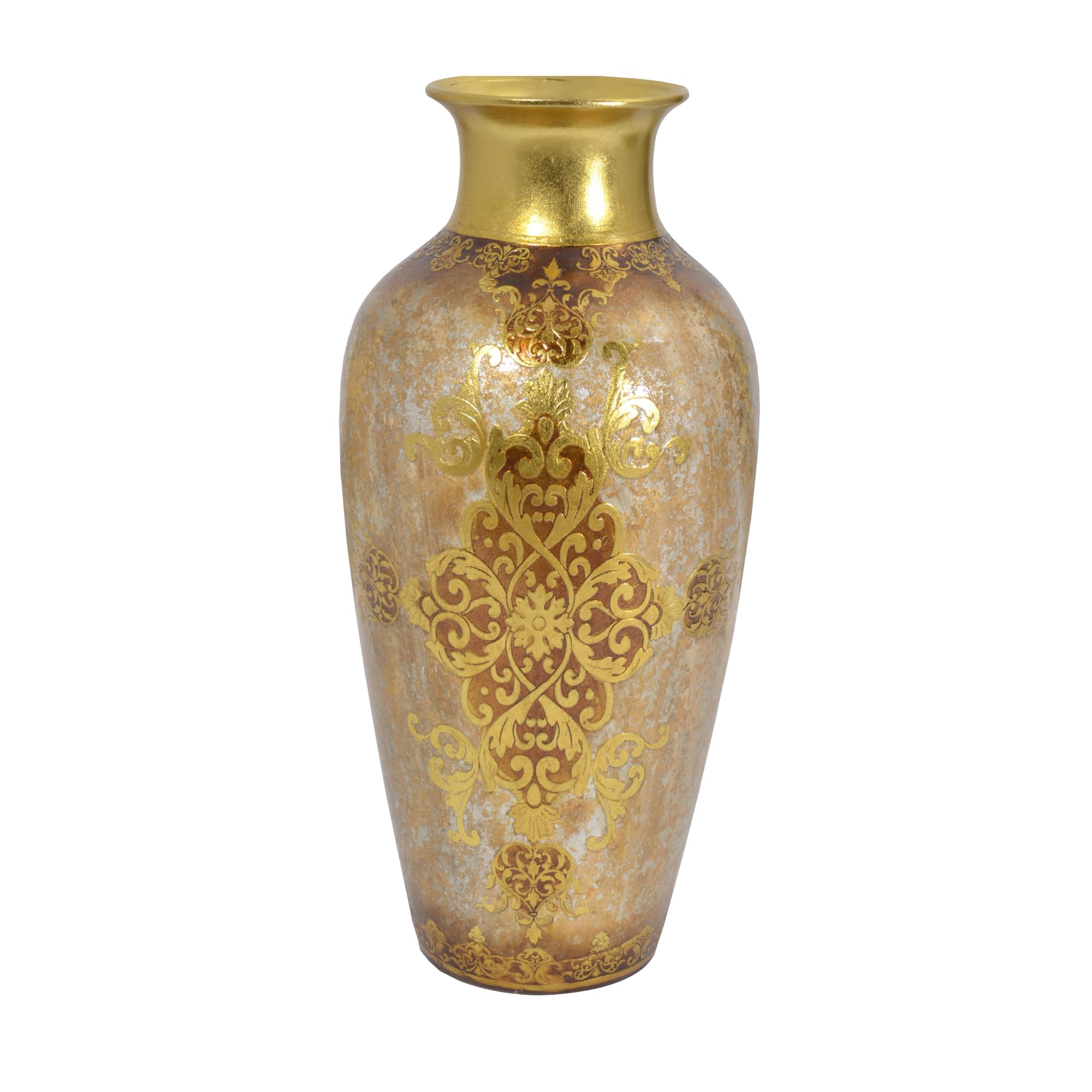 Medici Vase - Antique Style Tall Gold Flower Vase (11.61 x 24.40 Inches) for Home Decor, Wedding Centerpiece & Luxury Table Display