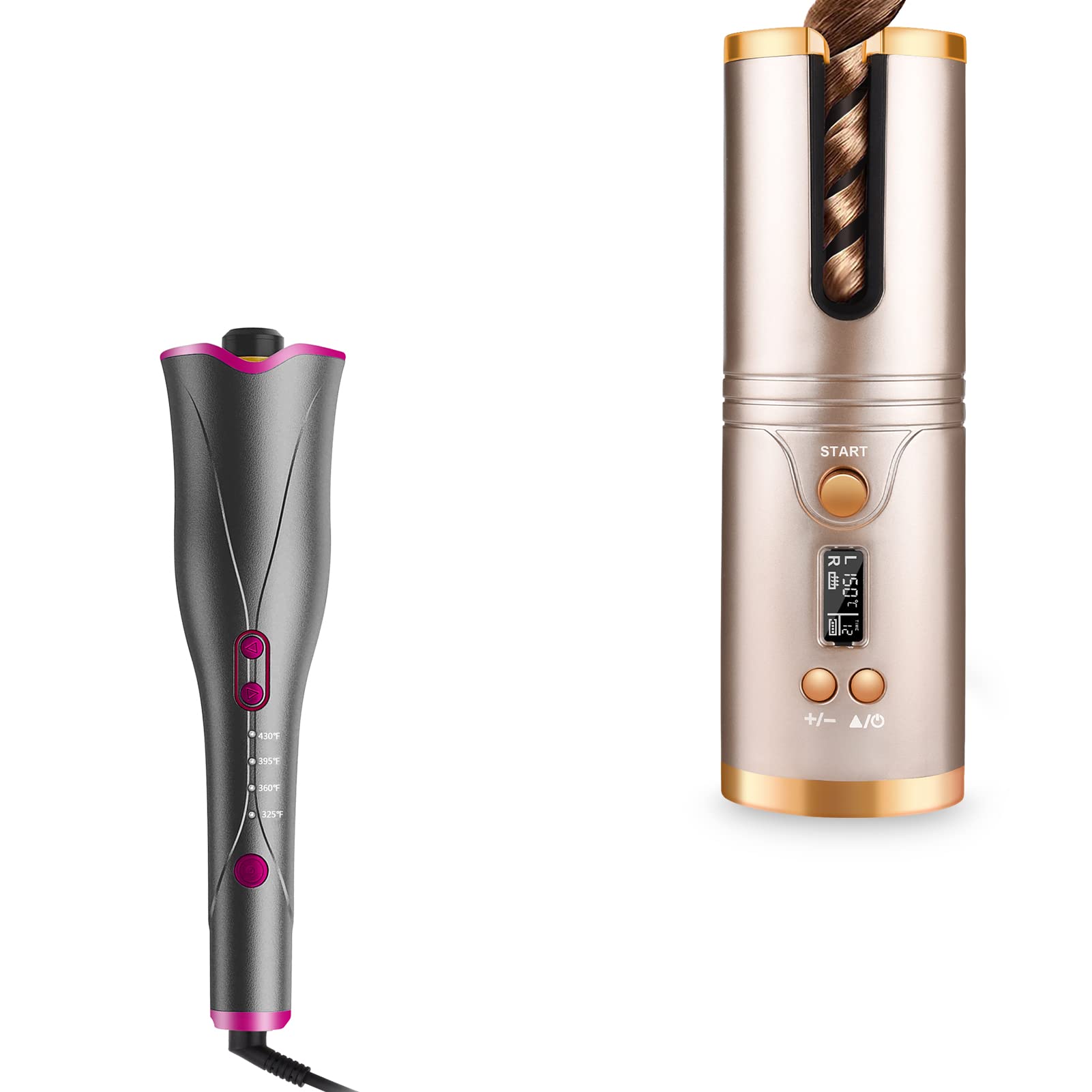 Nityrliv Cordless Hair Curler - Automatic Curling Iron for Silky Curls, Fast Heating, Rechargeable, 6 Temp Settings & Timer - Perfect for Home, Travel & Salon Styling (Gold)