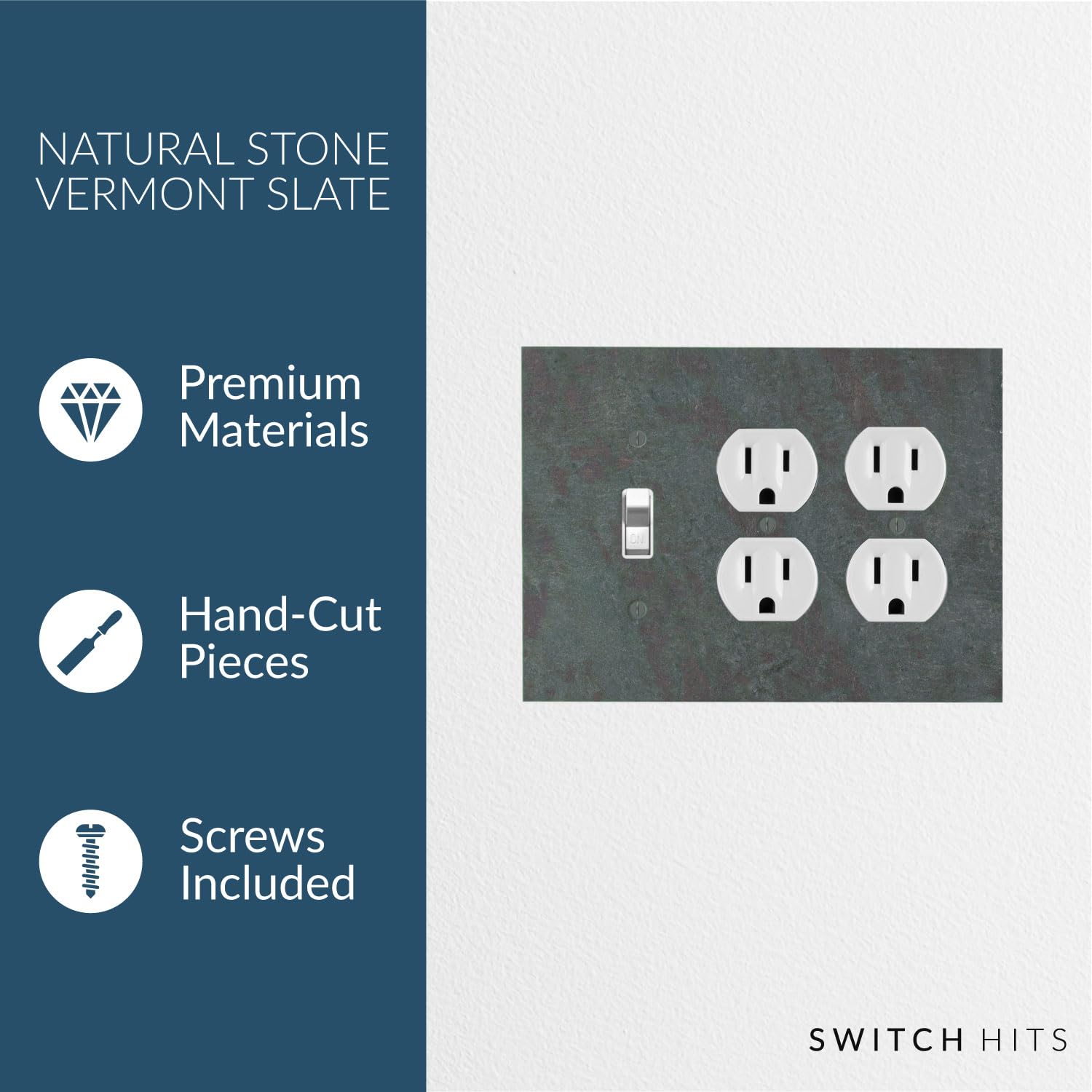 Decorative 3 Gang Electrical Switch Plate Cover - Mottled Vermont Slate Finish | Light Switch & Outlet Wall Plate (6.75” W x 5” H) | Durable Faceplate for Home, Office & Commercial Use | Perfect for Living Room, Bedroom & Kitchen Decor