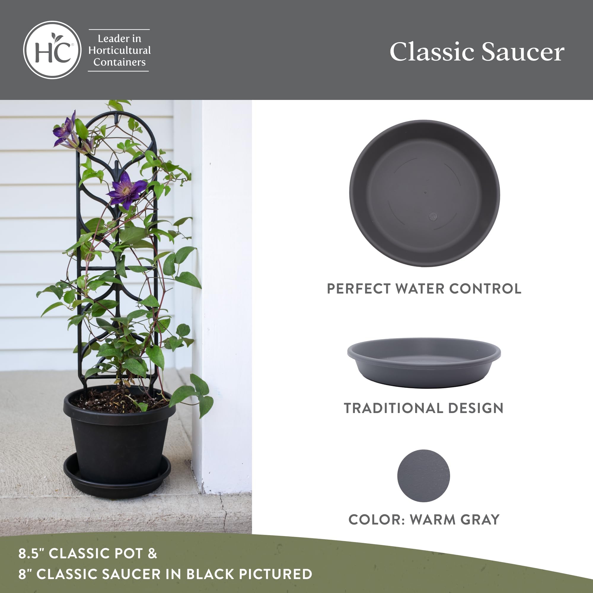 HC Companies 21-inch Plastic Flower Pot Saucer for Indoor & Outdoor Plants - Durable Round Plant Tray with Water Drainage - Traditional Design Plant Pot Base (Warm Gray, Pack of 1) - Perfect for Garden, Patio, and Home Decor