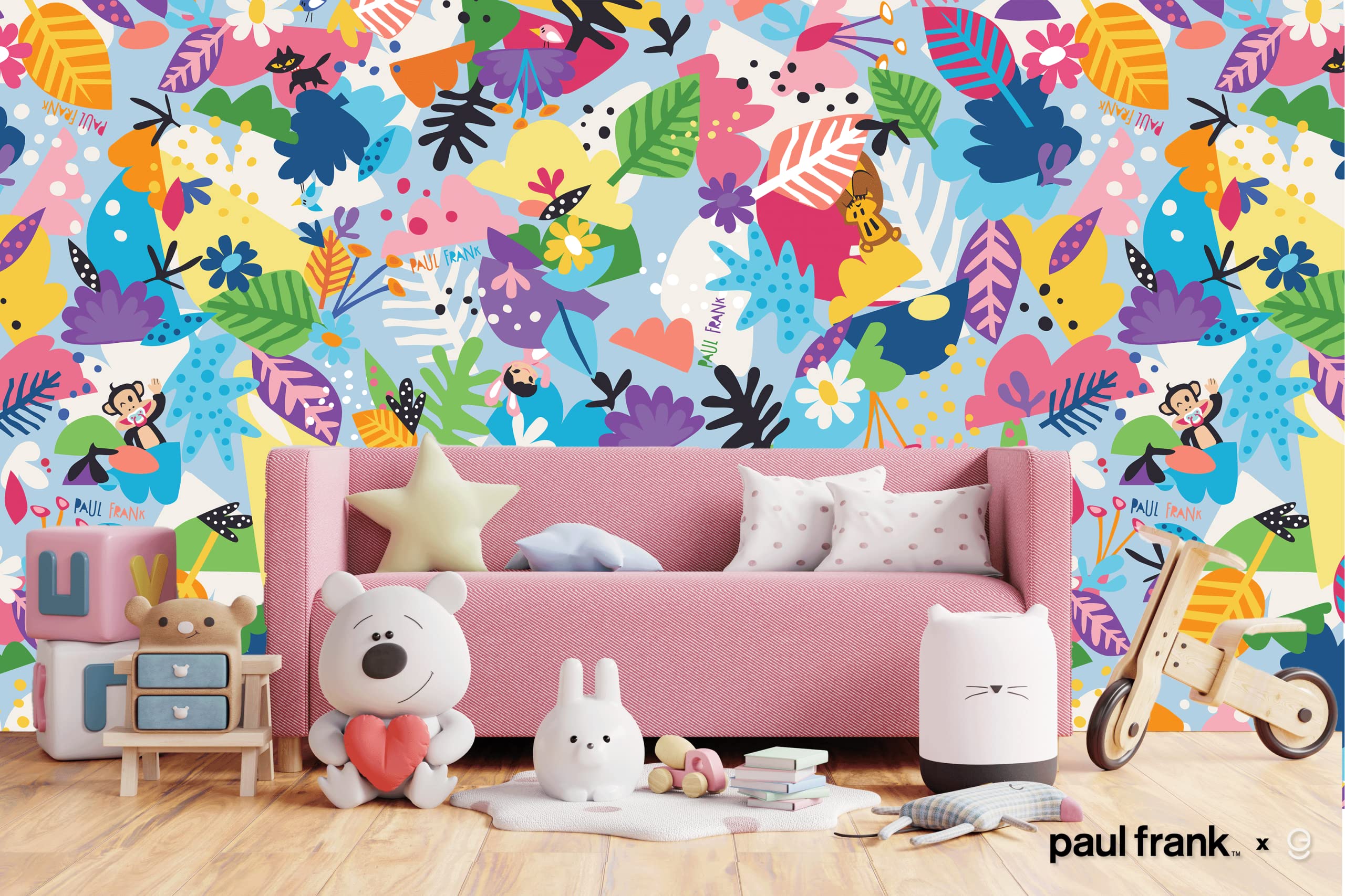 Paul Frank Peel & Stick Wallpaper - Self-Adhesive Room Decor for Living Room & Interior Design | 8 Panels 24