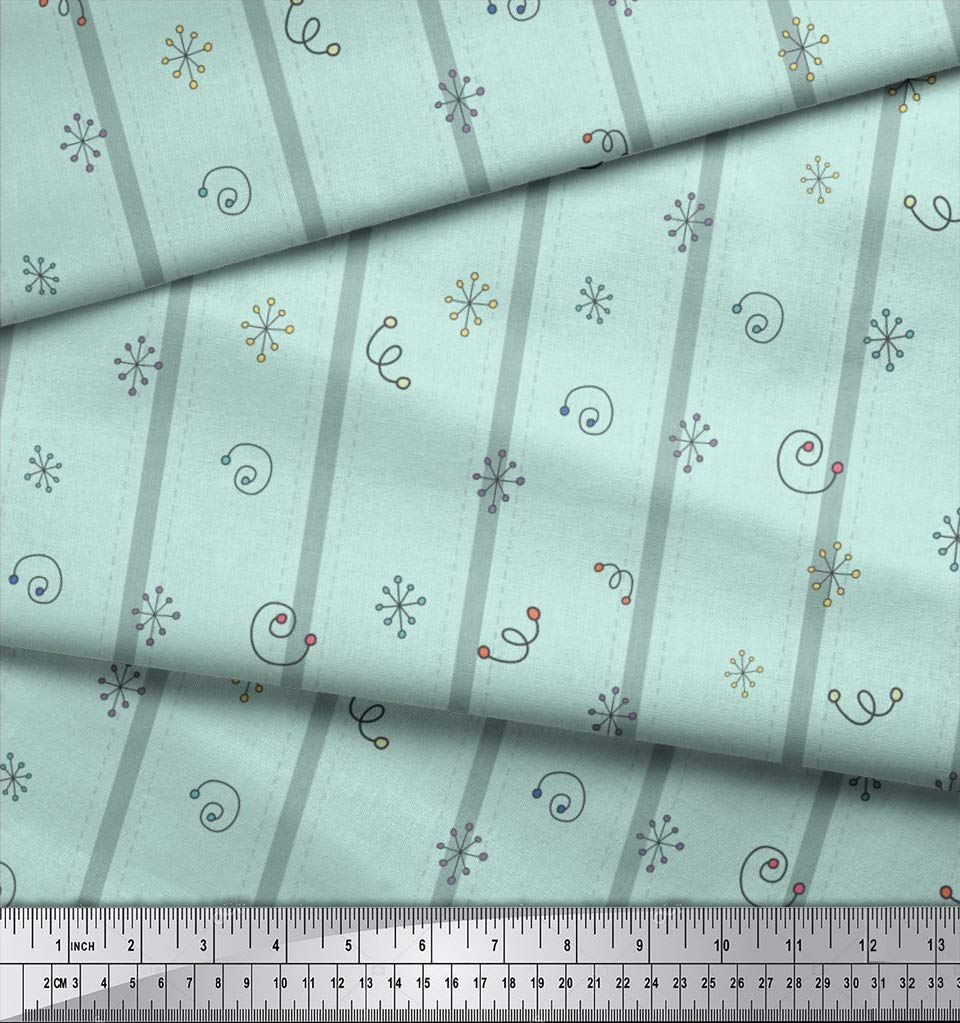 Soimoi Moss Green Georgette Fabric by The Yard - 42 Inch Wide Stripe & Square Geometric Printed Textile - Modern Chic Pattern for Dresses, Curtains, DIY Projects - Lightweight & Soft Material for Fashion & Home Decor