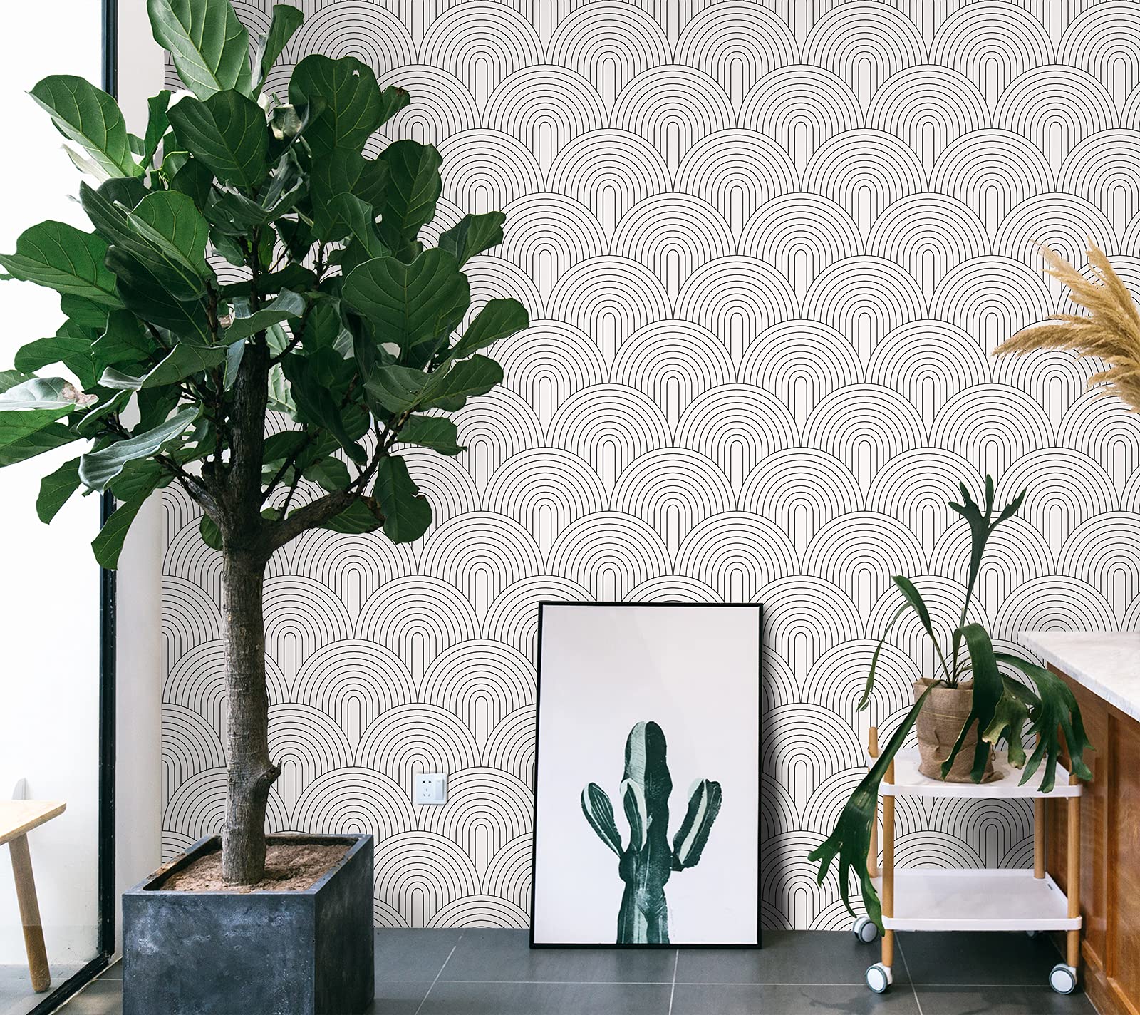 HAOKHOME Peel and Stick Wallpaper - Abstract Rainbow Black & White Removable Self-Adhesive Contact Paper - 17.7in x 32.8ft - Perfect for Home, Bathroom, Bedroom, Kitchen & Office Decor