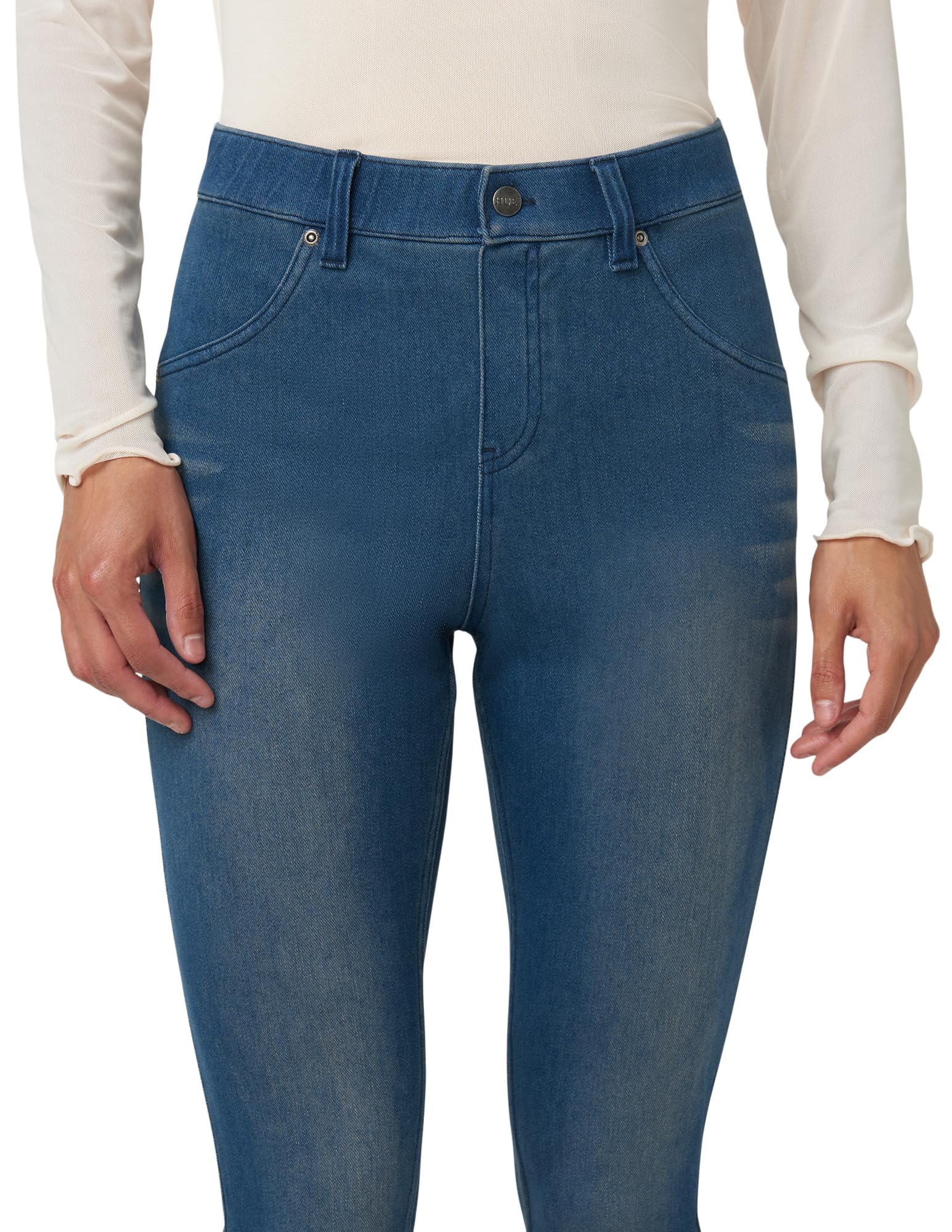 HUE Women's Ultra Soft High Waist Denim Leggings - Stretchy Comfortable Jeggings for Everyday Wear, Work & Casual Outfits