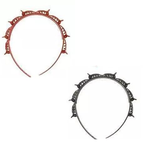 Tanu Enterprises Korean Style Hair Accessories - 2pcs Braided Headbands with Alligator Clips & Teeth Comb for Women | Perfect for Washing Face, Yoga, Workout & Daily Styling (Brown & Black)