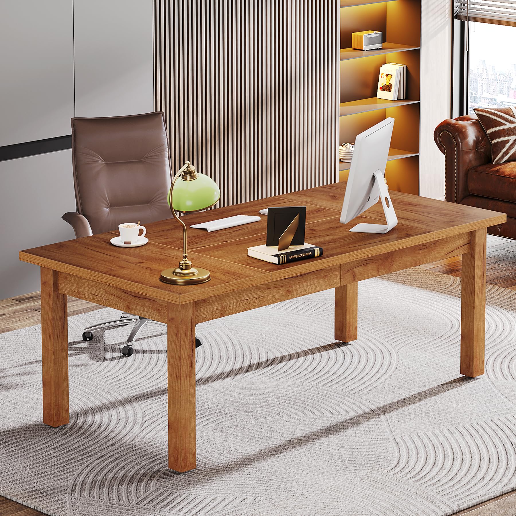 Tribesigns 70 Inch Large Computer Desk - Farmhouse Style Office Desk with Solid Wood Legs, Sturdy Thickened Frame & Board | Perfect for Home Office, Study Room & Workspace