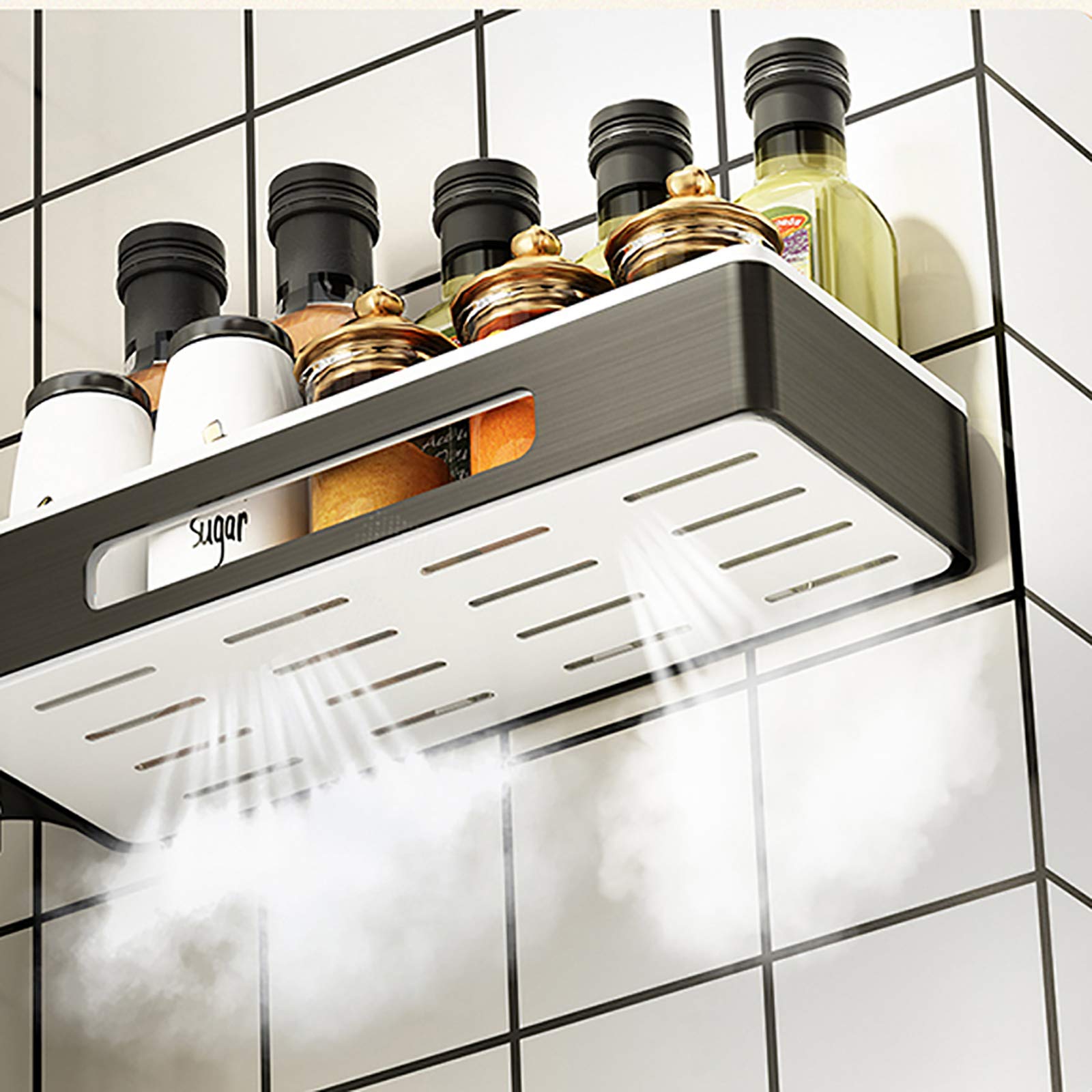 MEVIDA Wall Mount Rotating Spice Rack Organizer - 2 Tier Adjustable Kitchen Shelf for Seasoning Storage | Space Saving Pantry Cabinet Organizer | Perfect for Small Kitchens & Apartment Living