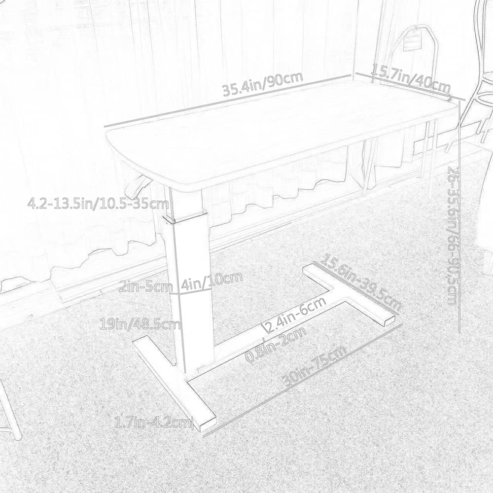 Adjustable Overbed Table with Lockable Wheels - Reinforced Pneumatic Height Adjustable (26