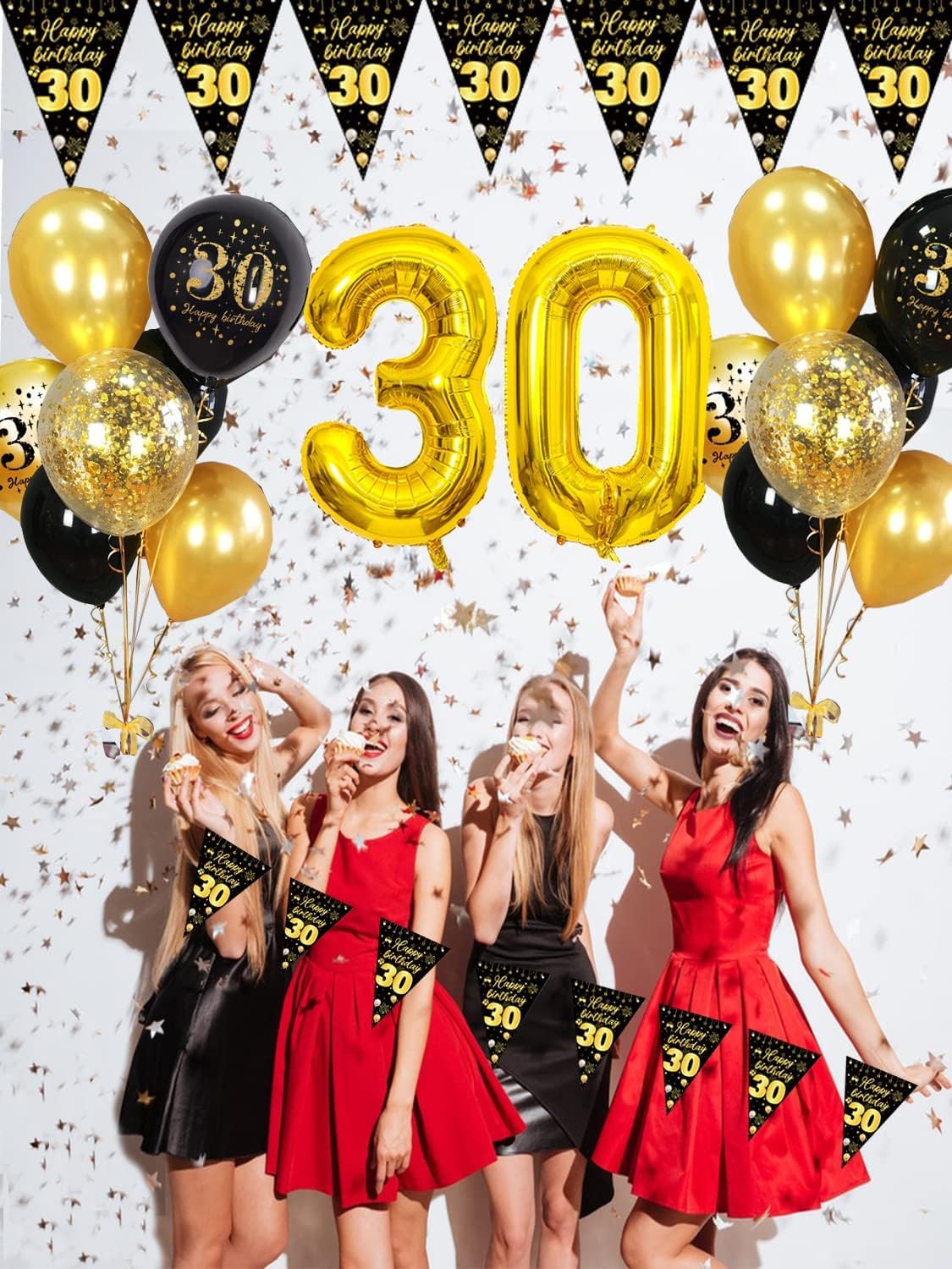 18th Birthday Decorations for Men & Women - Black & Gold Party Supplies with Happy Birthday Banner, Confetti, 32 Inch Gold Number 18 Balloons - Perfect for 18th, 30th Birthday Parties & Adult Celebrations