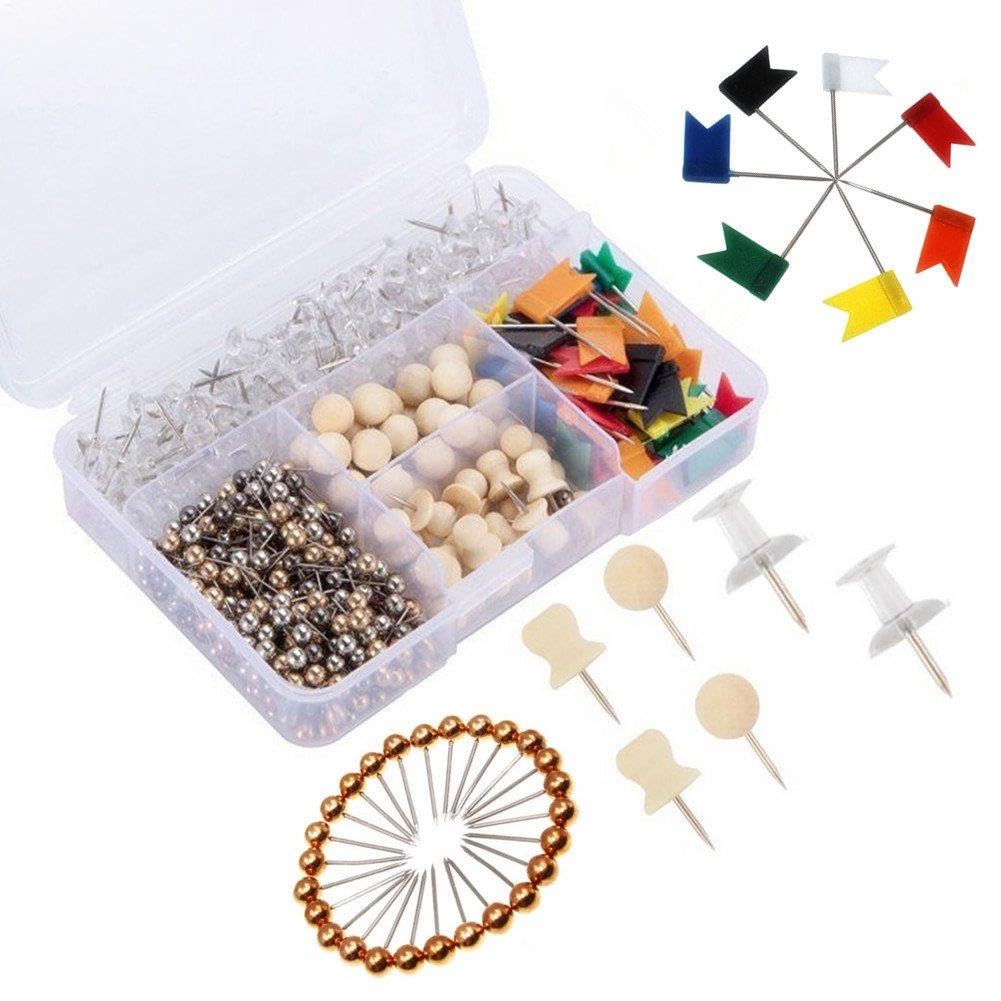 500 Pcs Decorative Map Push Pins with Storage Box - Colorful Thumb Tacks for Bulletin Boards, Fabric Marking, Home Office & School Organization - Perfect for DIY Projects, Wall Maps & Crafting