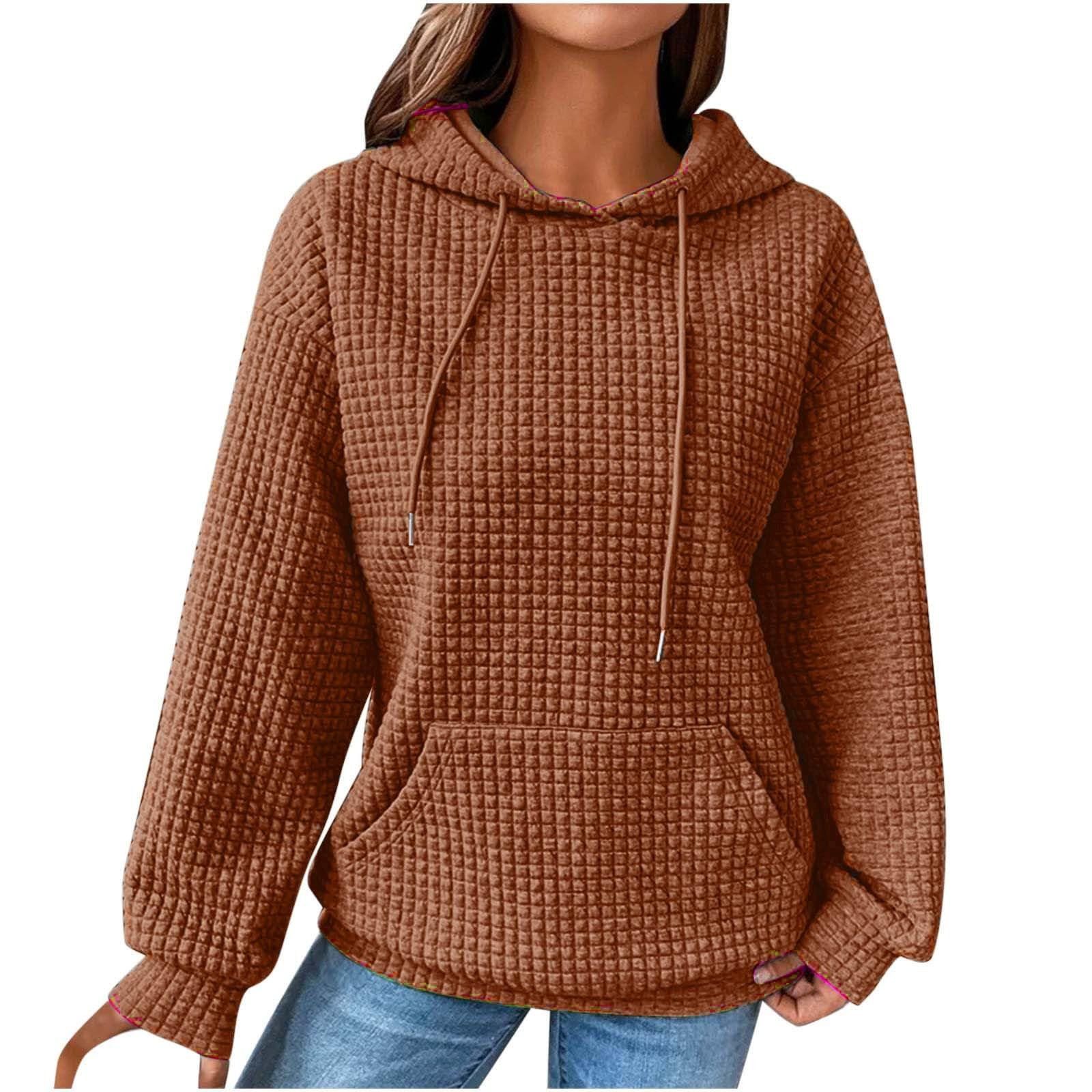 SHAOBGE Women's Solid Color Waffle Hoodie - Casual Pullover Sweatshirt for Fall 2023 | Cozy Fashion Top for Everyday Wear, Lounging & Outdoor Activities