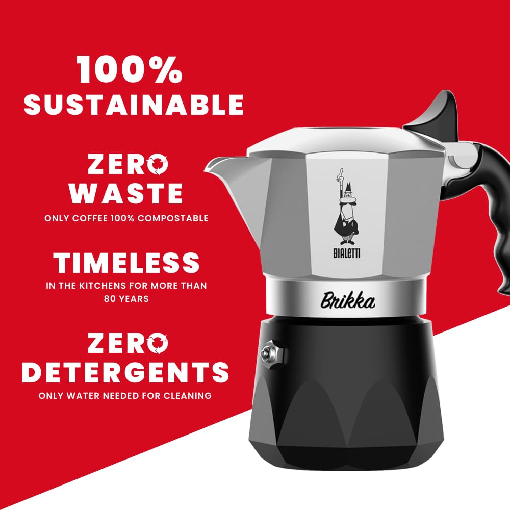Bialetti Brikka Moka Pot - 3.4 oz Stovetop Espresso Maker for Rich Crema Coffee | Italian Aluminum Coffee Maker (Black) | Perfect for Home Brewing, Camping & Gifts