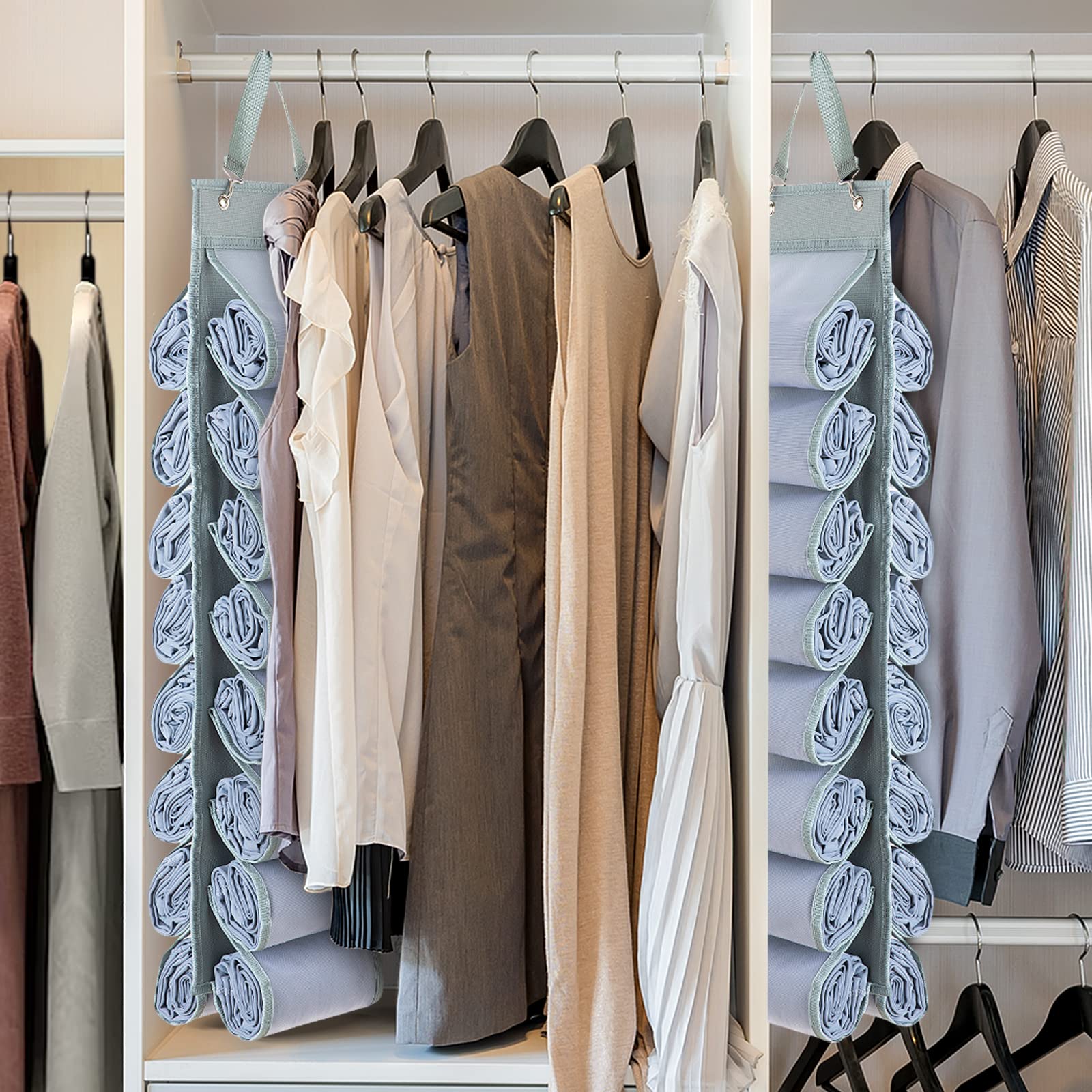 16-Slot Hanging Closet Organizer for Leggings, T-Shirts & Clothes - Space-Saving Wardrobe Storage for Yoga Pants, Tank Tops, Underwear & Towels (Grey) - Perfect for Bedroom, Closet & Travel Organization