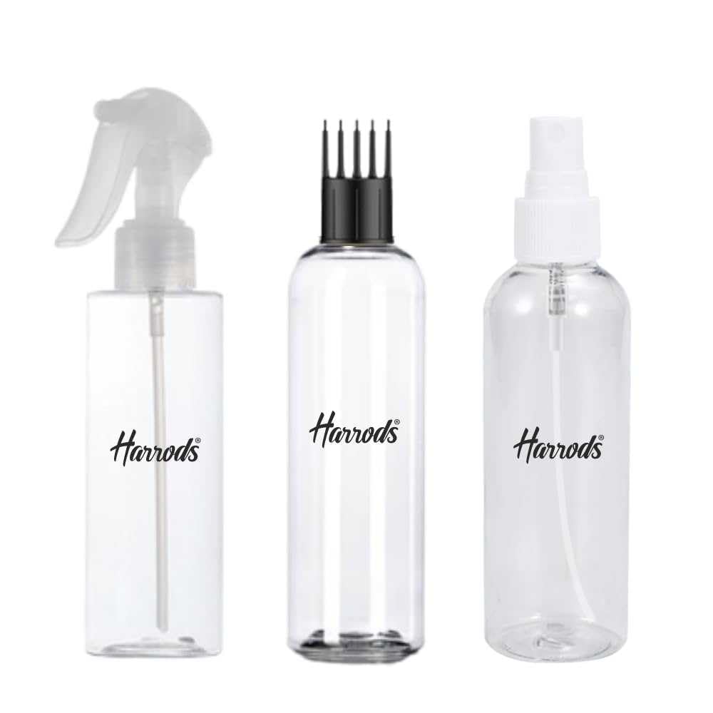 HARRODS 200ml Empty Plastic Spray Bottles (3-Pack) - Leakproof Travel Bottles for Hair & Face Care, DIY Beauty Products, Rosemary Hair Spray & Rose Water Mist | Perfect for Travel, Gym, Salon & Home Use