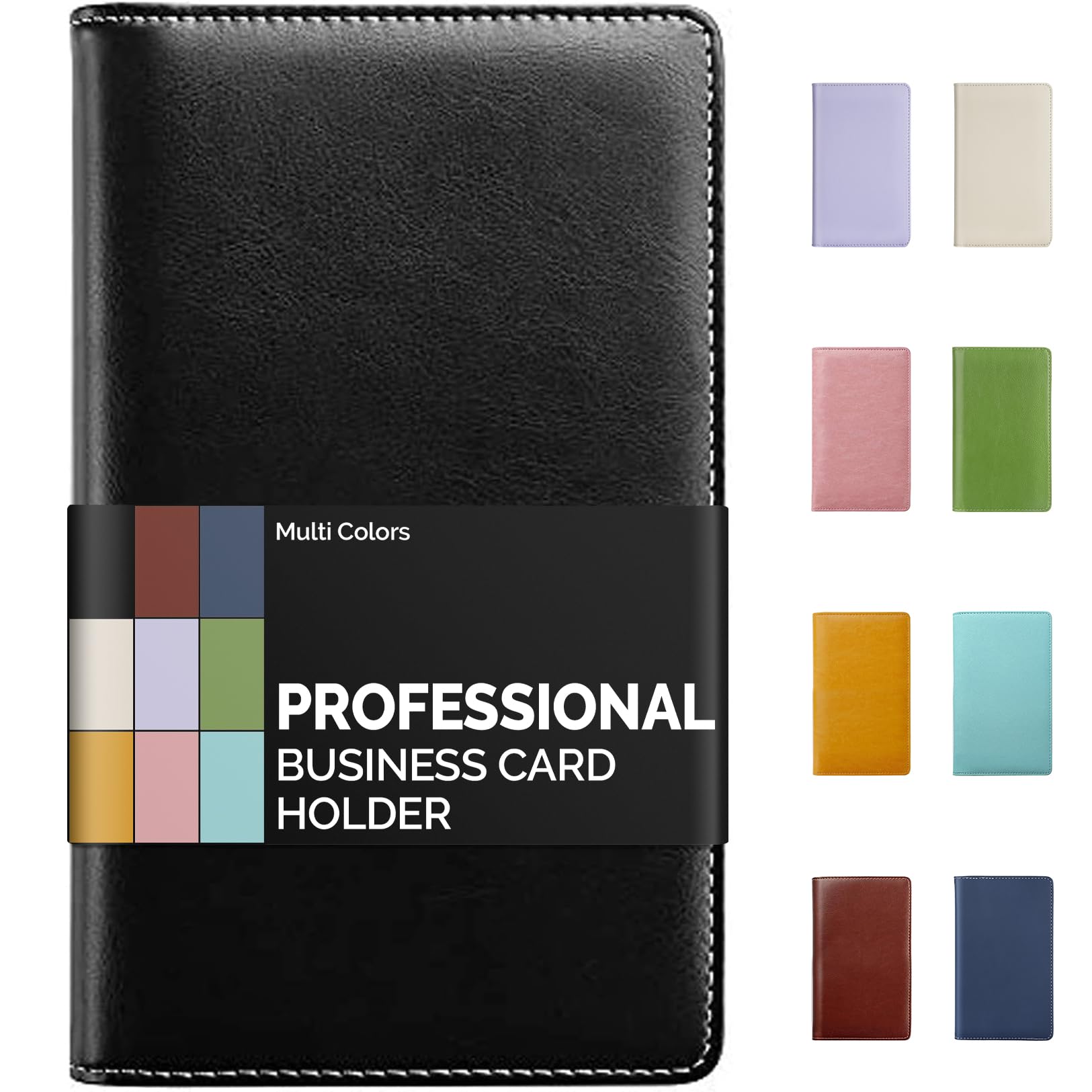 Sooez Professional Leather Business Card Holder Organizer - 240 Capacity PU Credit Card Booklet for Men & Women - Stylish Black Name Card Storage File - Perfect for Office, Networking & Business Meetings