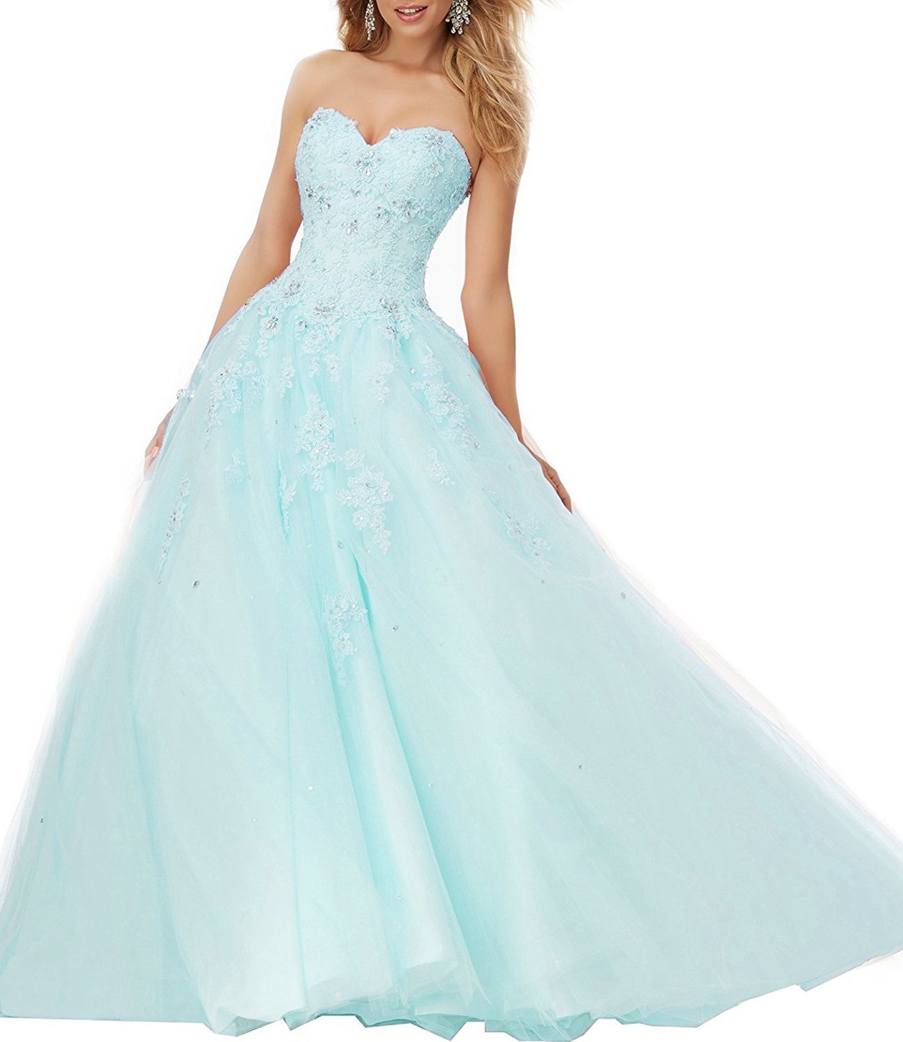 Elegant Light Blue Quinceanera Dress with Applique Lace & Beaded Belt - Women's Ball Gown for Sweet 15, Prom, Wedding & Special Occasions