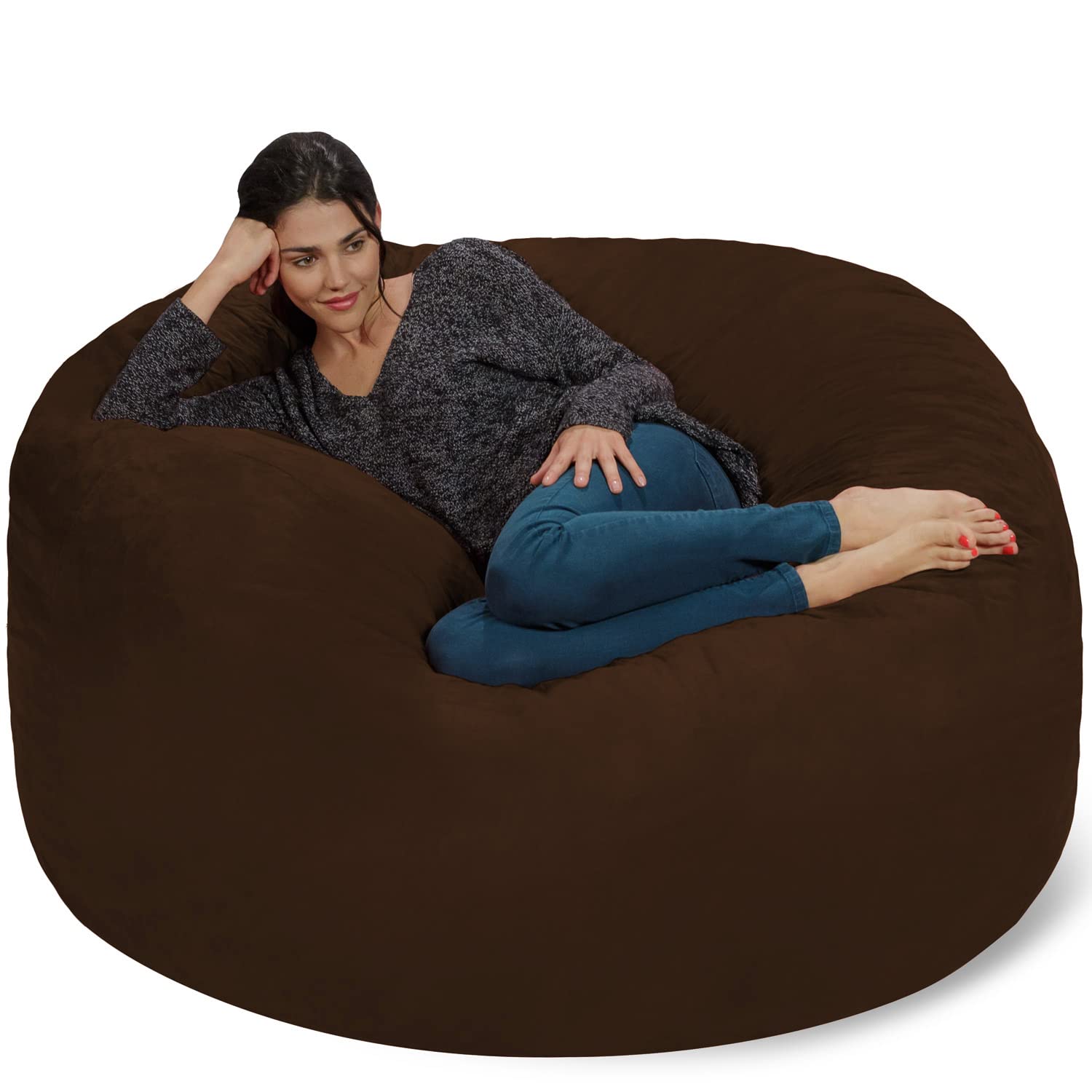 Chill Sack Bean Bag Chair - Giant 5' Memory Foam Bean Bag Sofa with Soft Microfiber Cover in Cocoa Brown | Perfect for Living Room, Game Room, Dorm & Relaxation