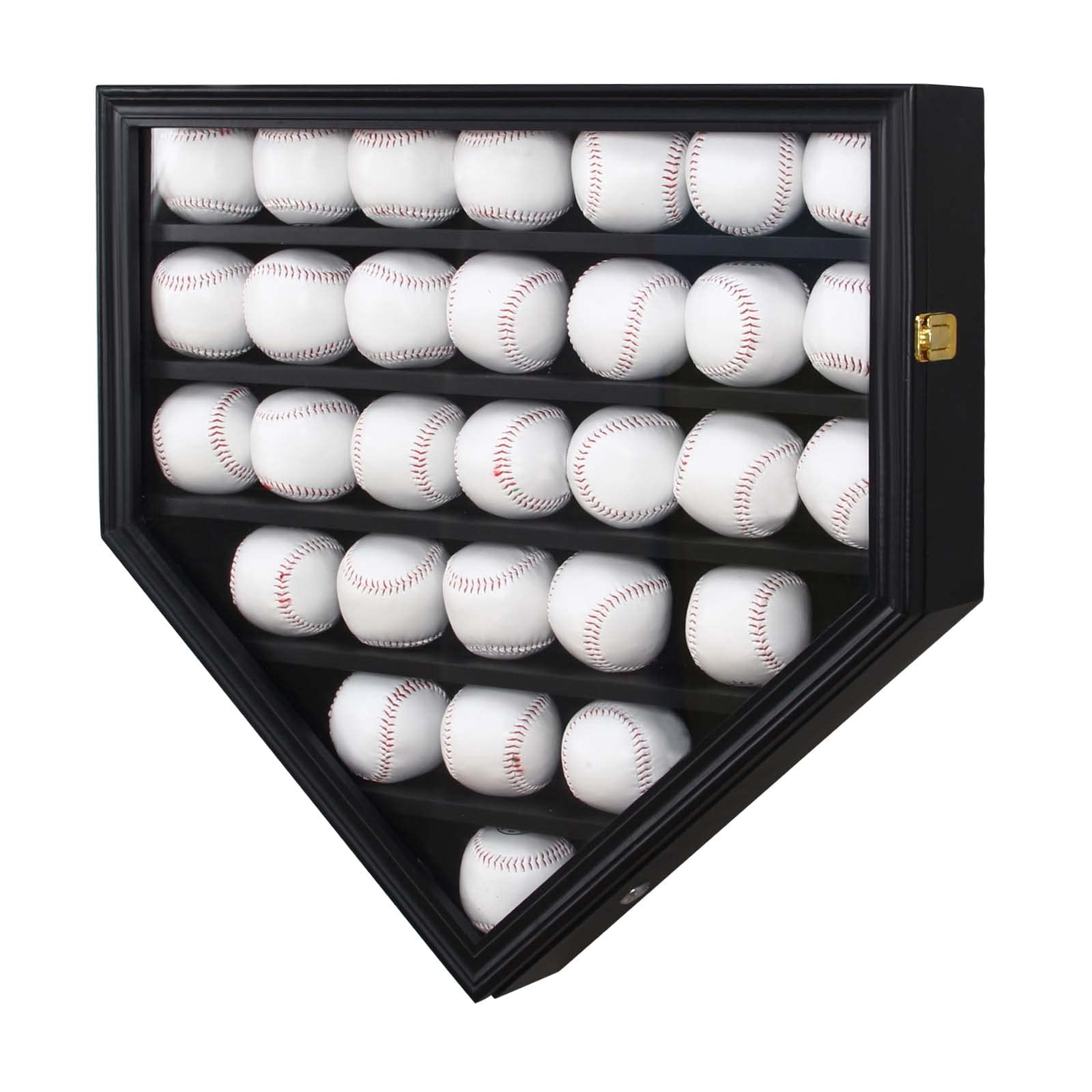 ARRAWIS 30-Slot Solid Wood Baseball Display Case with Anti-Fade Acrylic Glass Door - Large Capacity Wall Mount Shadow Box for Baseball Collectibles, Black Finish - Perfect for Home, Office, or Sports Memorabilia Display