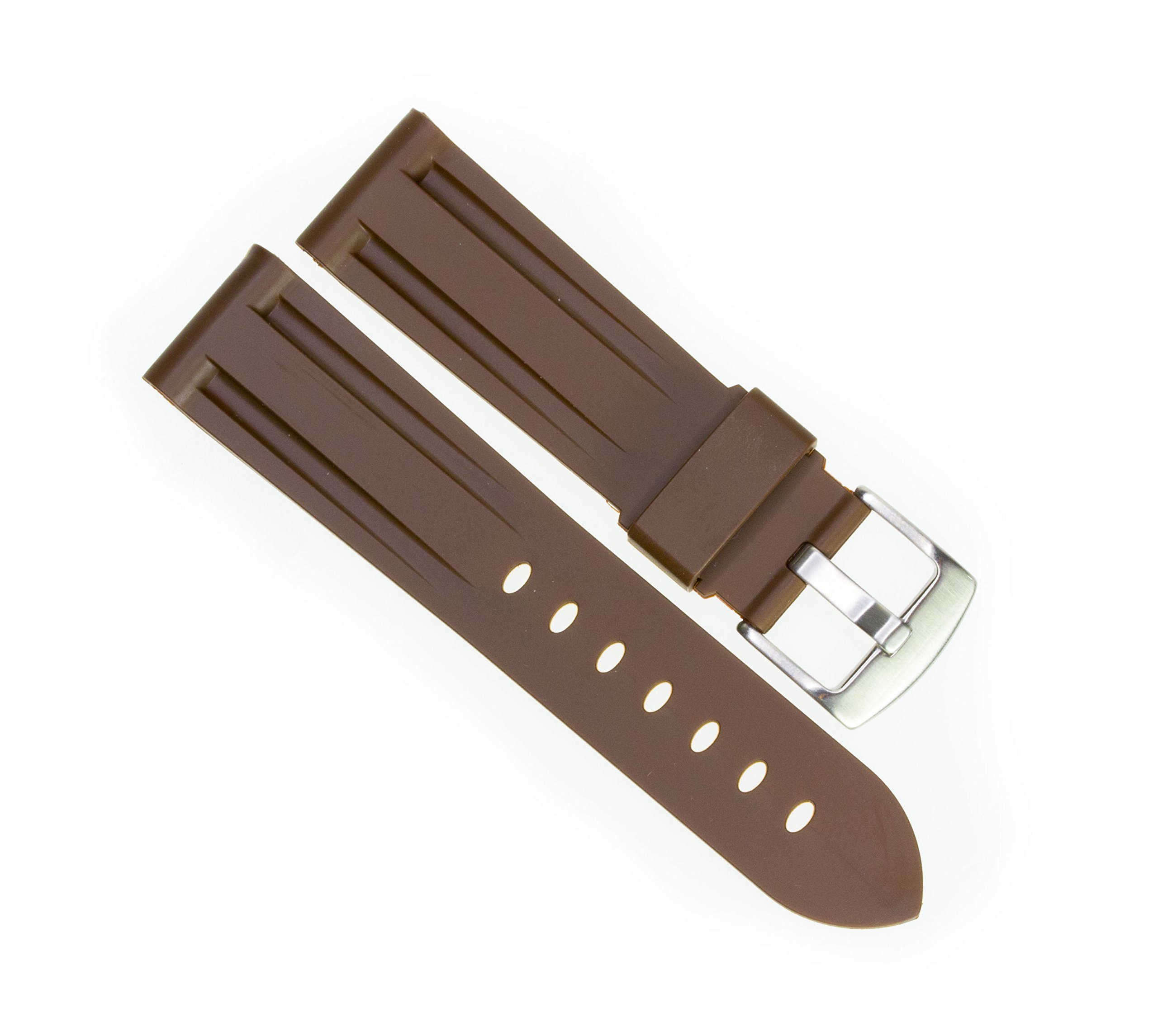 22mm Soft Rubber Diver Watch Band - Brown Waterproof Strap with Brushed Stainless Steel Buckle for Panerai Watches | Perfect for Swimming, Diving & Outdoor Adventures