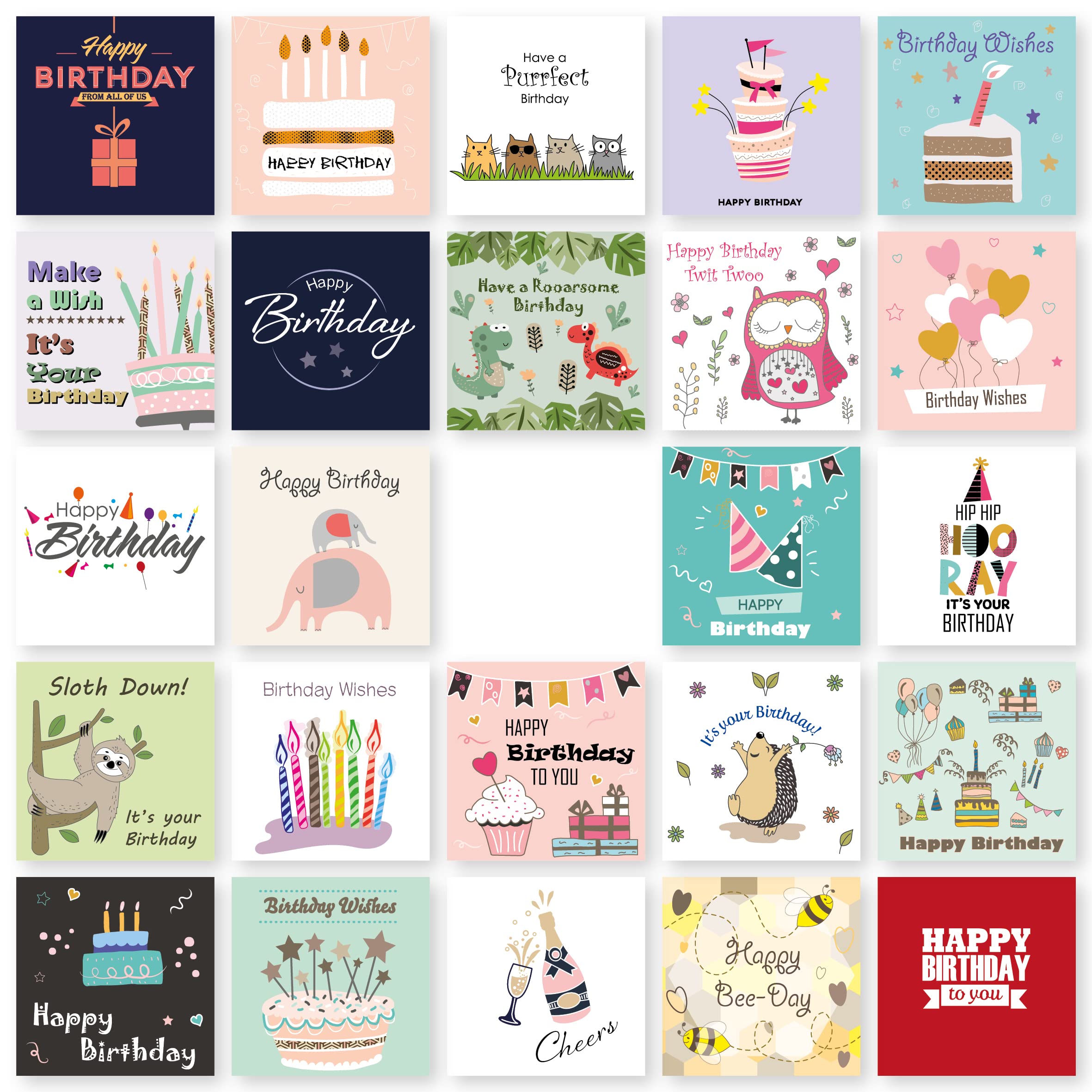 24-Pack Mixed Birthday Cards with Envelopes - Blank Inside Happy Birthday Greeting Cards for All Ages - Perfect for Parties, Gifts & Celebrations