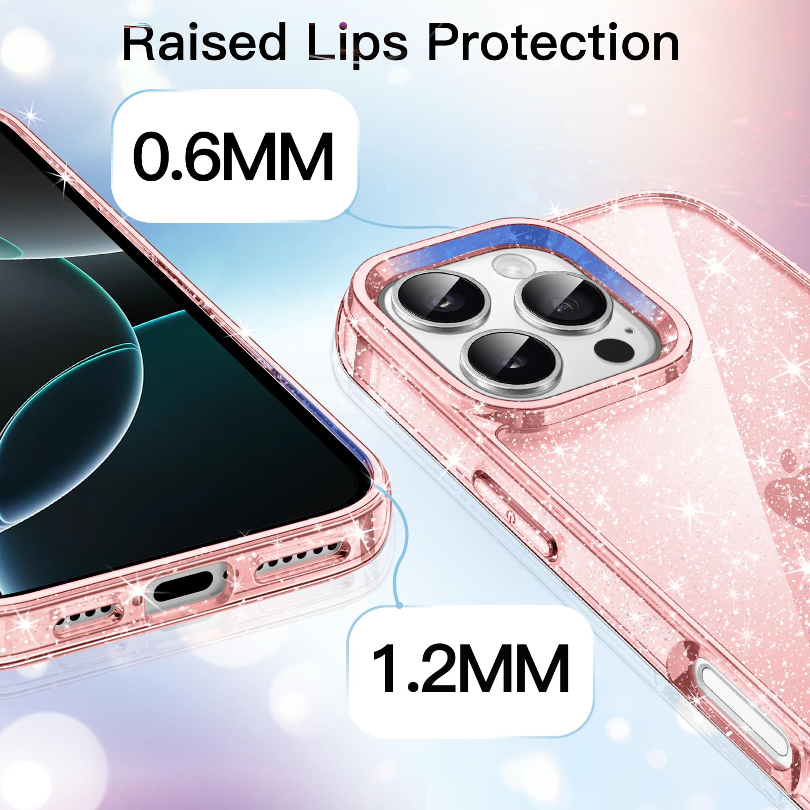 JETech Glitter Case for iPhone 16 Pro Max 6.9-Inch | Sparkle Bling Shockproof Bumper Cover | Cute Protective Phone Case for Women & Girls (Pink) | Perfect for Parties, Daily Use & Gift Giving