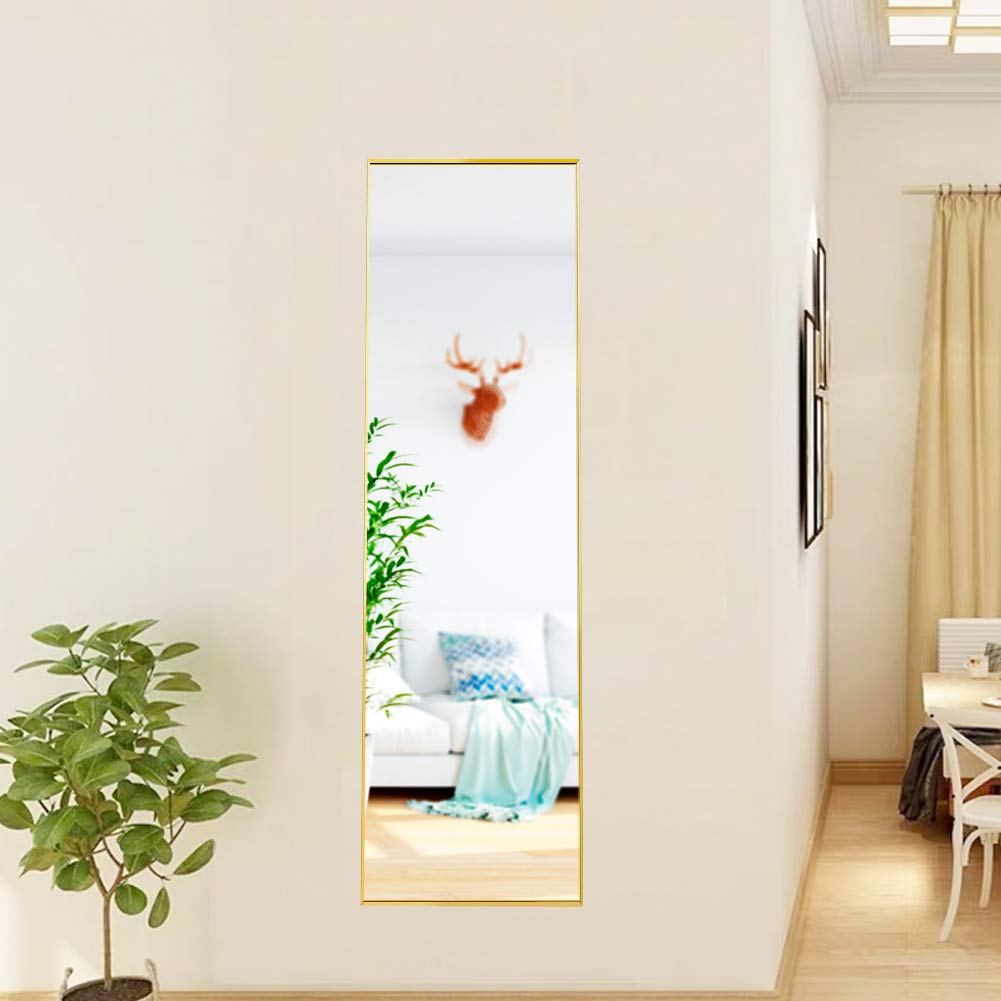 Full Length Mirror 59x15.7 Inches - Standing, Hanging or Leaning Floor Mirror with Black Gold Aluminum Alloy Frame for Bedroom, Living Room, Dressing Room & Gym - Wall Mounted or Freestanding Full Body Mirror for Home Decor & Outfit Check