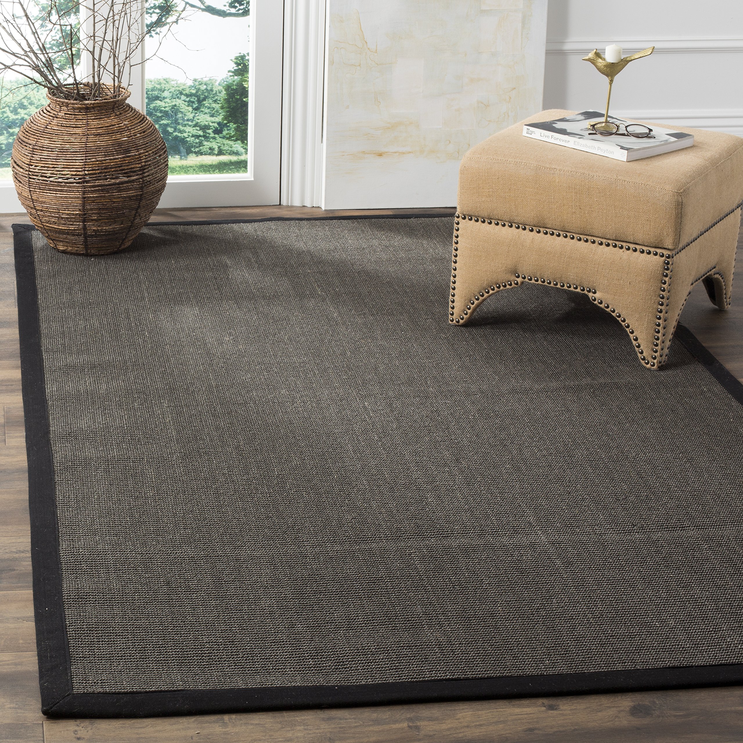 SAFAVIEH Natural Fiber Collection 5' x 8' Charcoal Sisal Border Area Rug - Durable Easy-Care Indoor Rug for High Traffic Living Room, Bedroom, Office & Entryway - NF441D