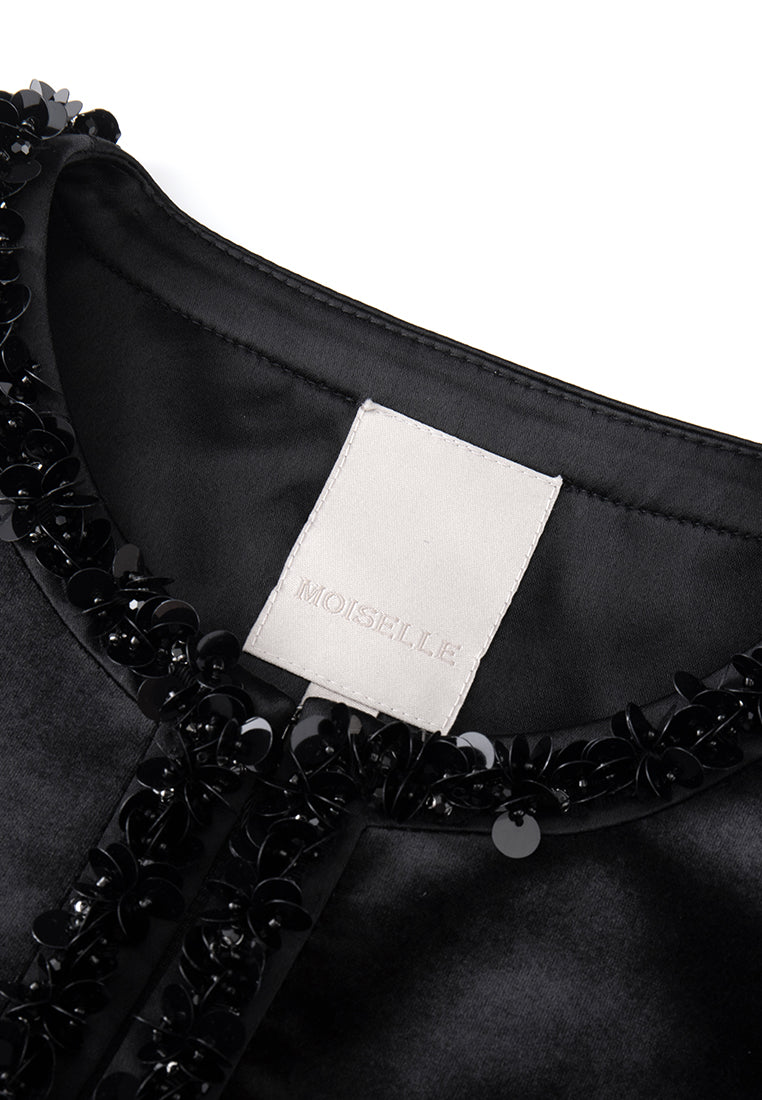 Embellished Trim Structured Cropped Jacket for Women - Fashionable Short Blazer for Office, Party & Date Night Outfits