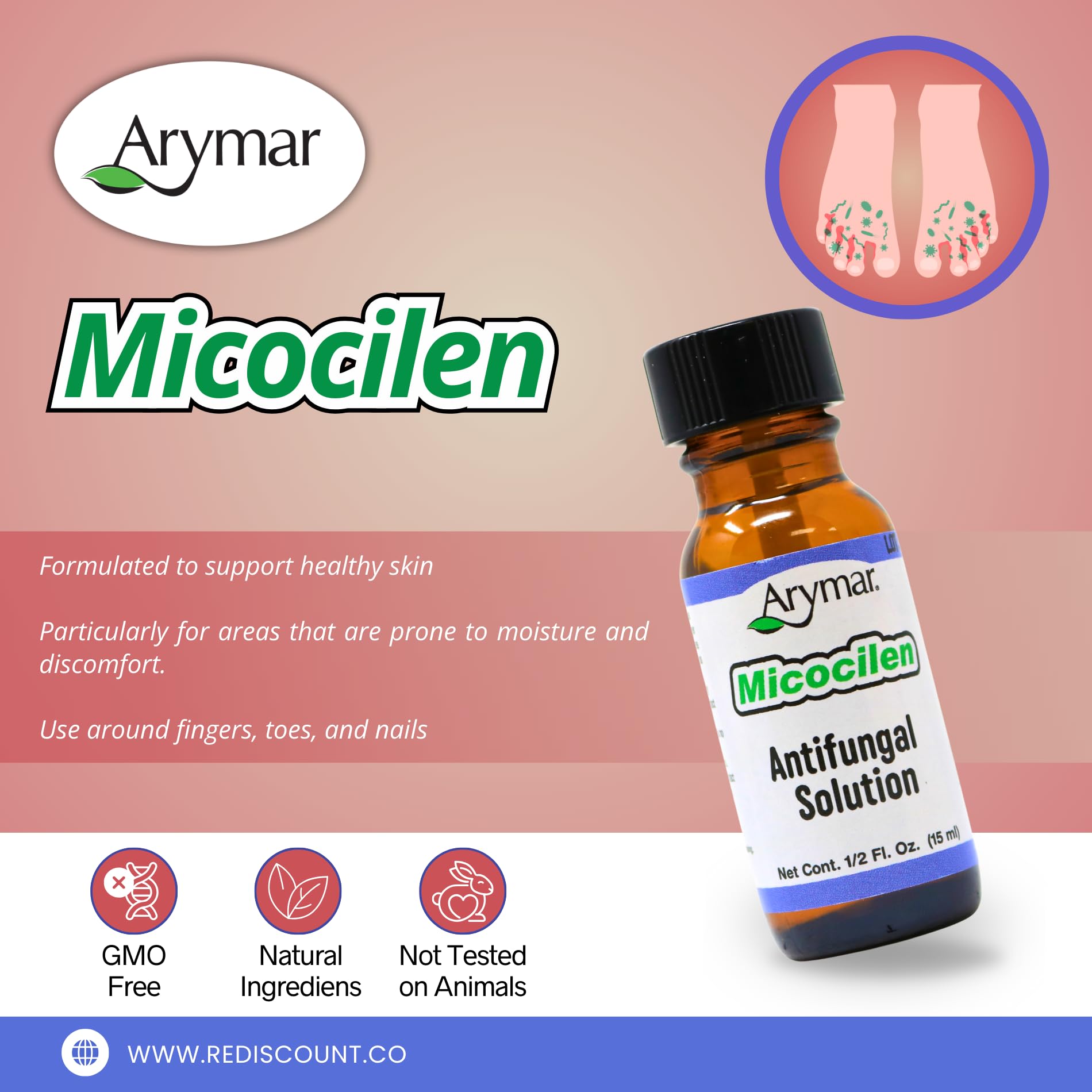 Arymar Micocilen Antifungal Cream 1/2oz - Treats Toenail Fungus, Athlete's Foot & Nail Infections - Fast-Acting Foot Care Solution for Healthy Skin & Nails - Perfect for Daily Use at Home, Gym or Travel