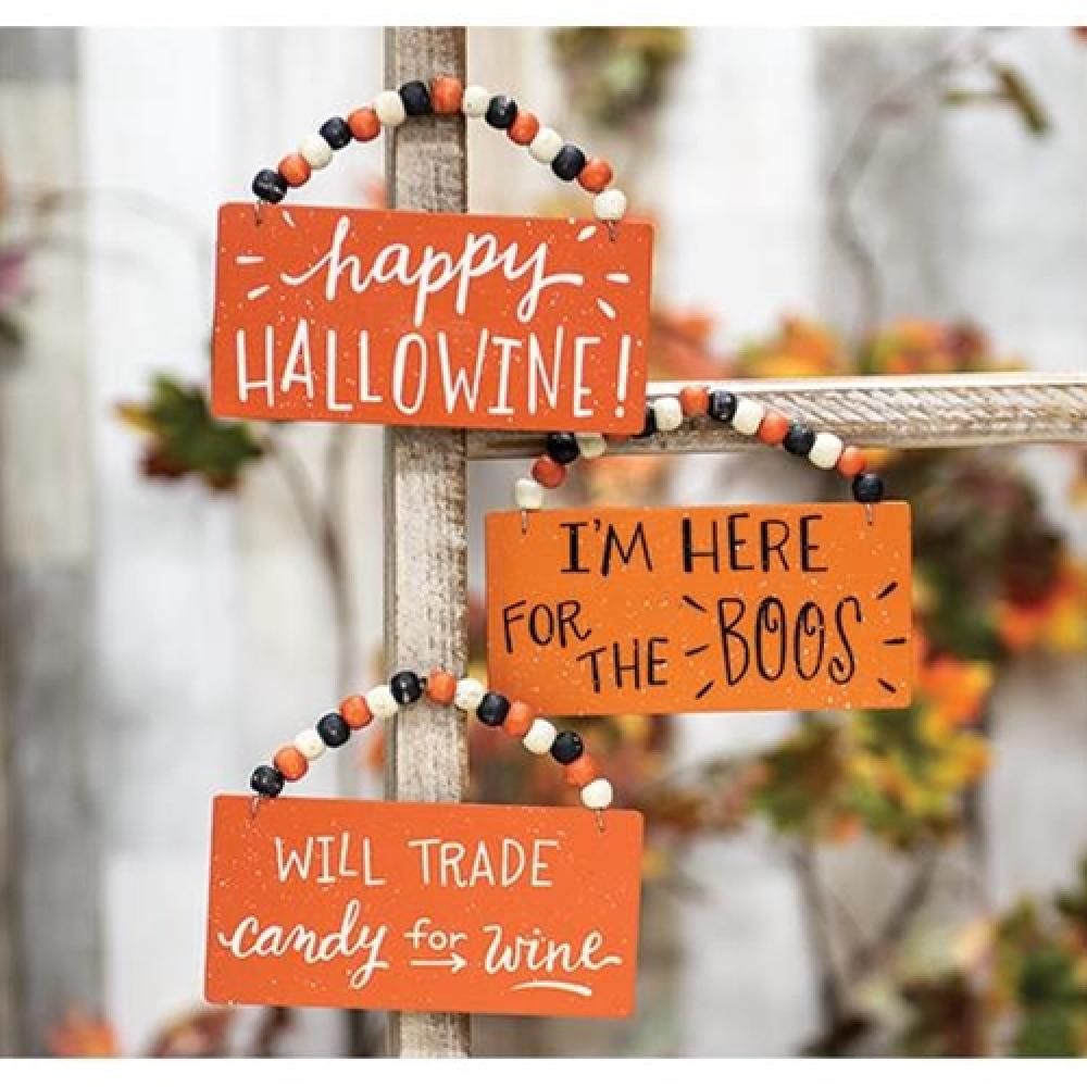 Happy Hallowine Halloween Wine Bottle Ornament Set of 3 - Spooky Party Decor for Home, Bar & Wine Lover Gifts