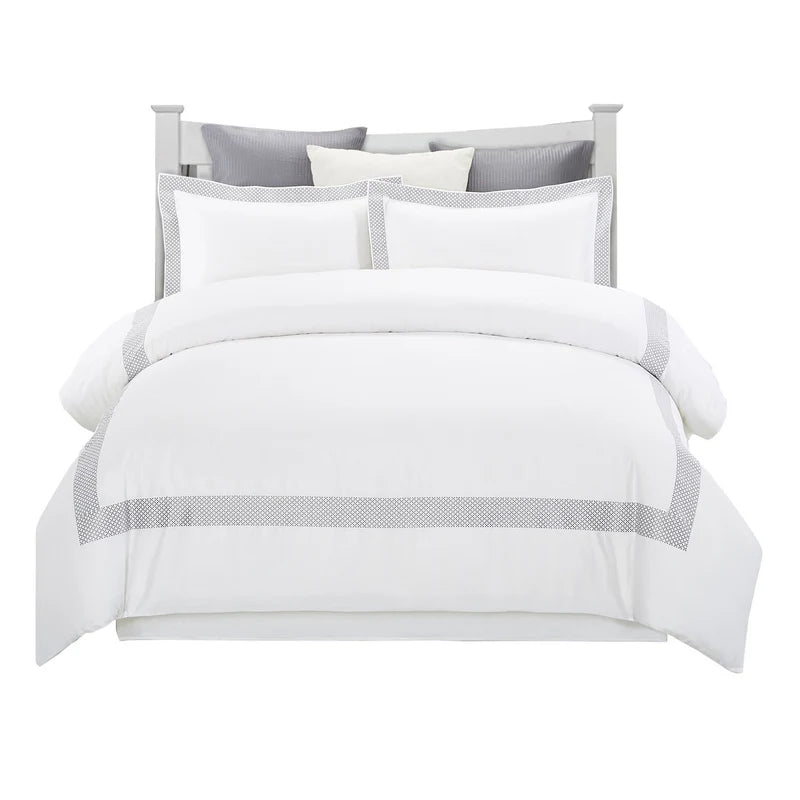 Glenmont Cotton Solid Geometric Border Duvet Cover Set - Queen Size Bedding with Modern Design for Cozy Bedroom Decor