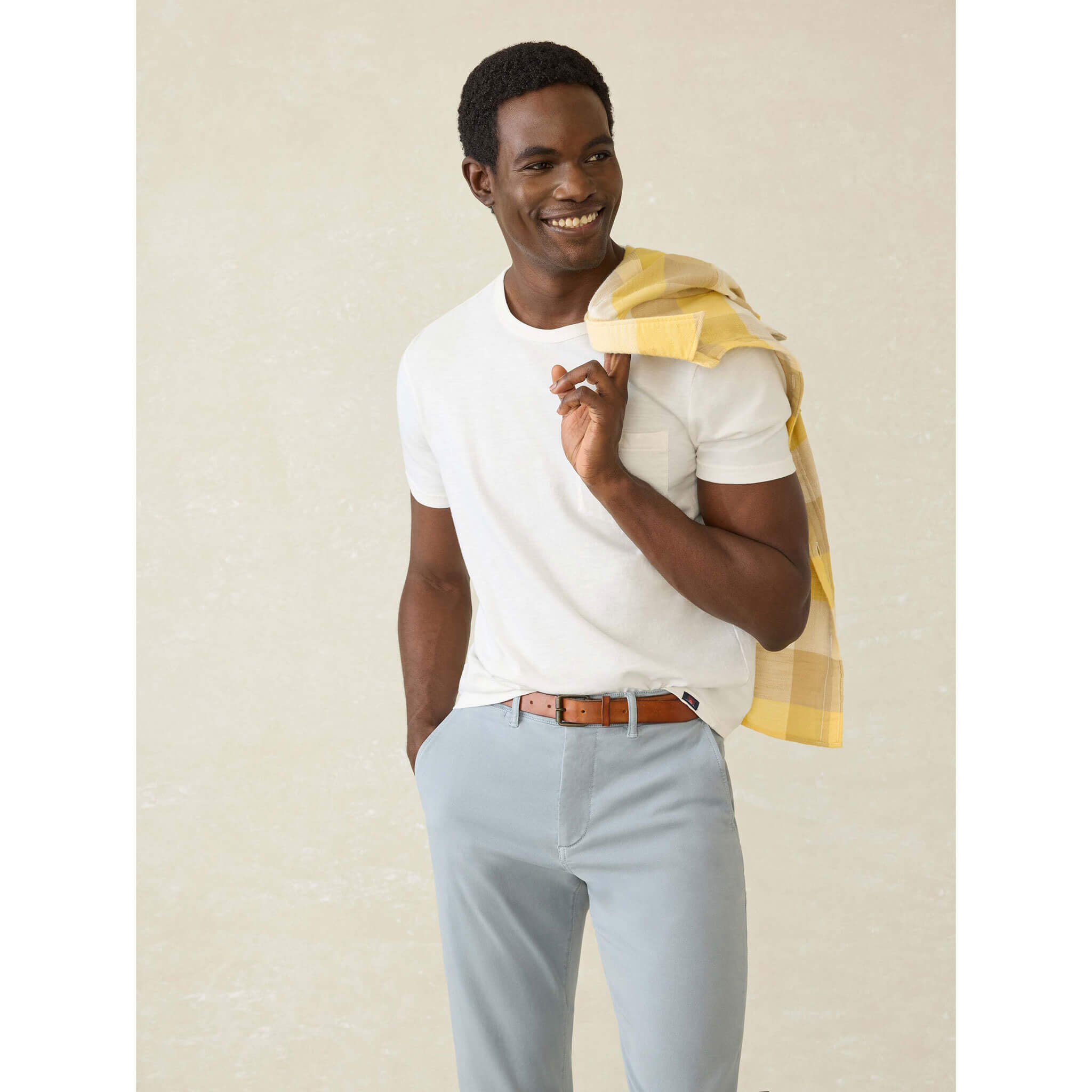 Faherty Sunwashed Pocket T-Shirt for Men - Soft Cotton Crewneck Tee with Chest Pocket - White Casual Shirt for Everyday Wear, Beach Outings & Weekend Relaxation