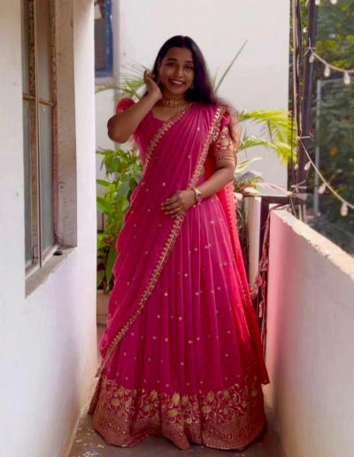 Elegant Pink Georgette Lehenga Choli Set with Sequin Detailing for Weddings, Parties & Festivals | Indian Ethnic Wear for Women & Girls