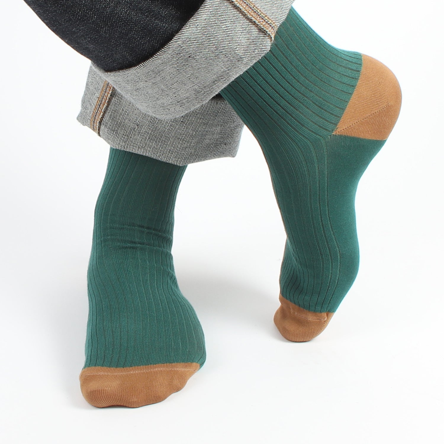 Premium Men's Mercerized Cotton Contrast Socks - Breathable & Durable Dress Socks for Business, Office & Formal Occasions