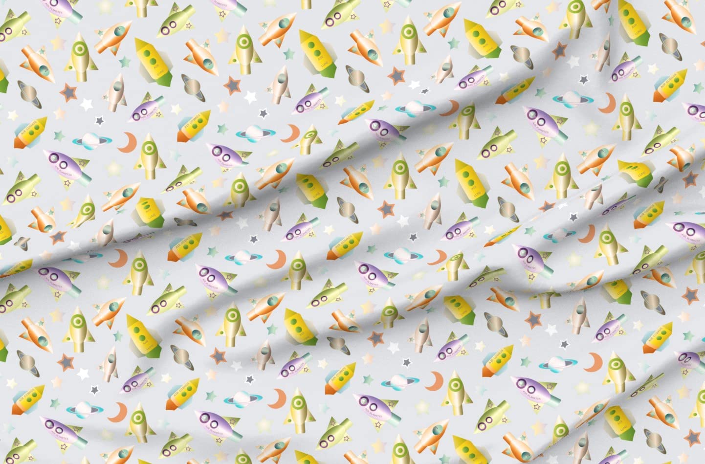 Rocketship Outer Space Exploration Cotton Poplin Fabric by The Yard - Science Planets Print for Kids, Gender Neutral - Perfect for Sewing, Quilting, Dresses & DIY Crafts - Ideal for Space-Themed Bedrooms & Classroom Decor