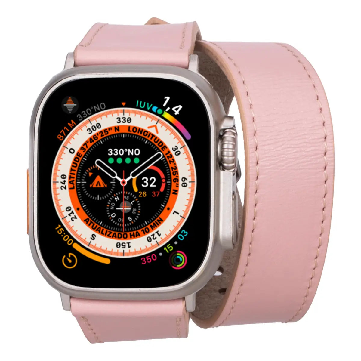 Pink Leather Double Tour Apple Watch Band for Women - Stylish & Comfortable Replacement Strap for Apple Watch Series 9/8/7/6/5/4/SE - Perfect for Work, Gym, and Everyday Wear
