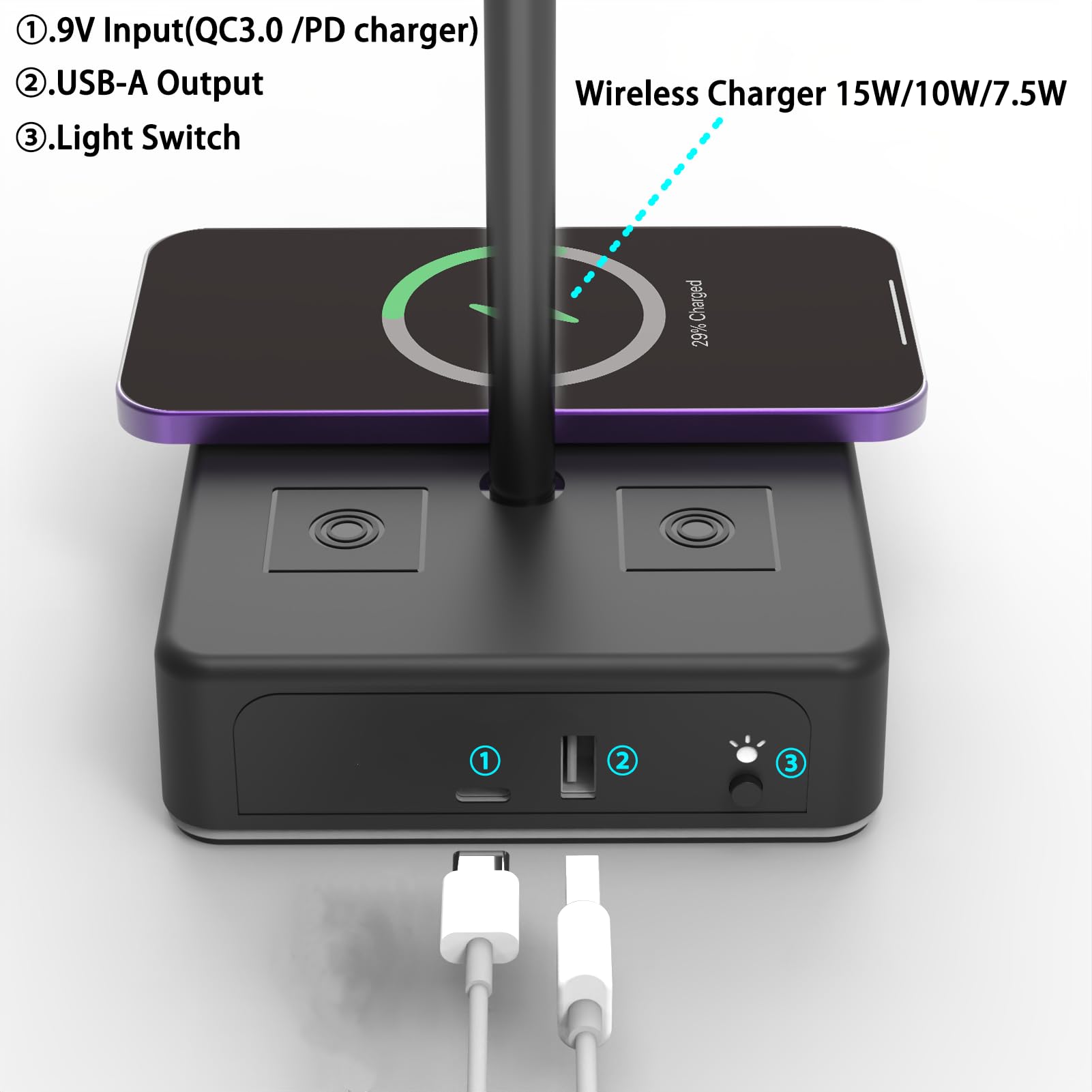 Premium RGB Gaming Headphone Stand with 15W Fast Wireless Charger & USB Port - Qi-Certified Headset Holder for Desk, PC Setup - Perfect for Gamers, Streamers & Office Use (Black)