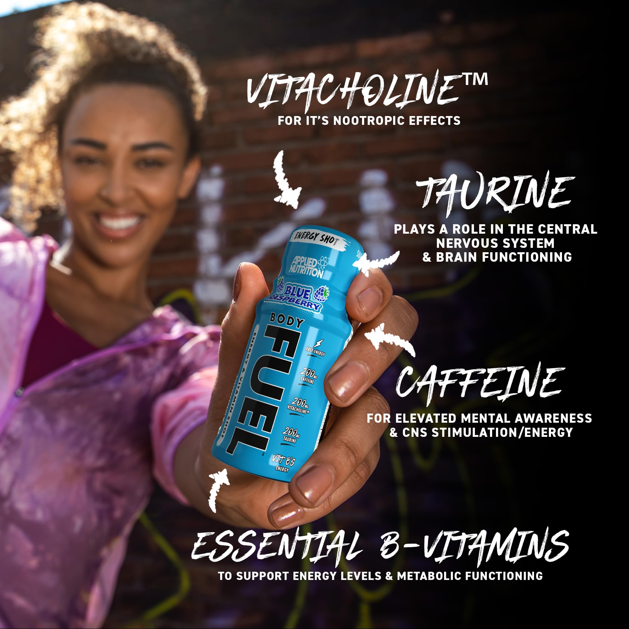 Applied Nutrition Body Fuel Energy Shots - 12 Pack (60ml Each) - Blue Raspberry Flavor - Boost Energy & Focus for Workouts, Study & Long Days