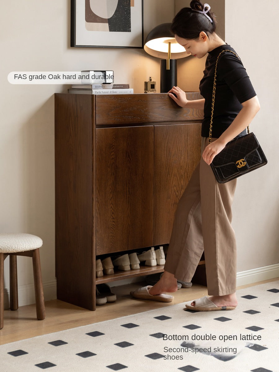 Solid Oak Wood Shoe Storage Cabinet - Rustic Entryway Organizer for Shoes, Boots & Accessories | Perfect for Hallway, Mudroom & Closet Organization