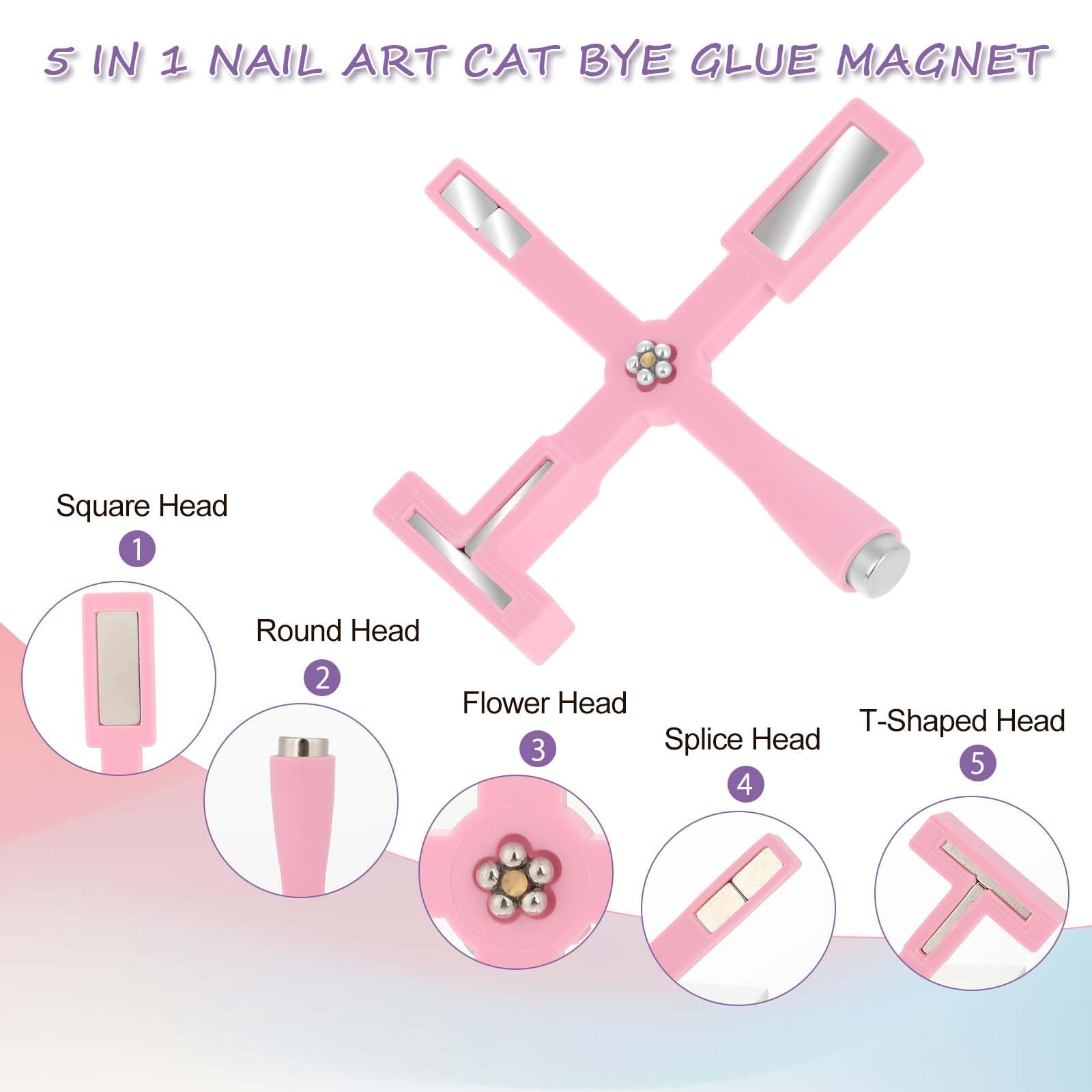 5-in-1 Multi-Function Nail Art Magnet Tool - Cat Eye Nail Design Magnet for Salon & Home Manicure | Professional DIY Nail Art Accessories for Stunning Gel Polish Effects (Pink) | Perfect for Nail Salons, Home Manicures & Creative Nail Art Designs
