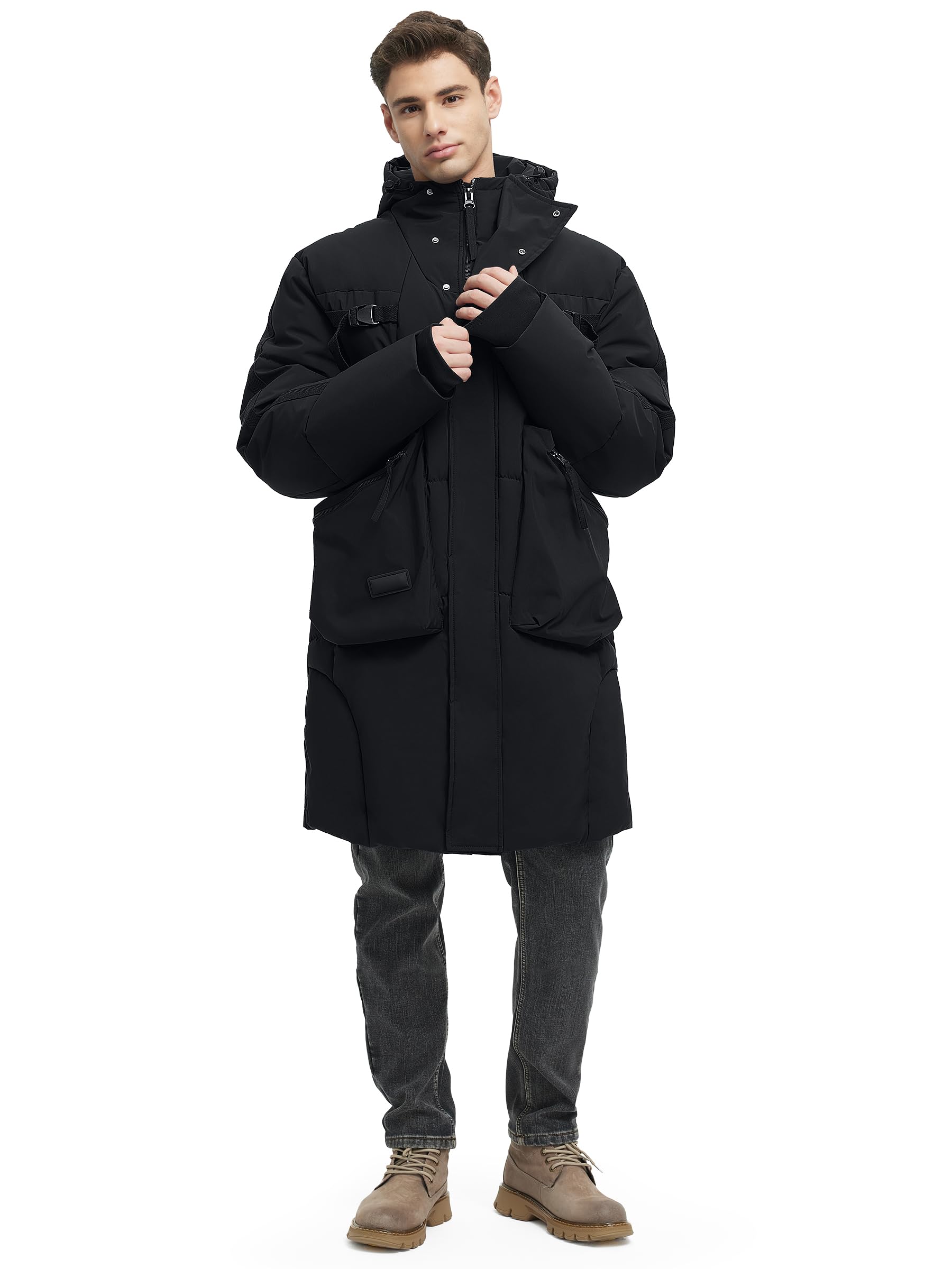 2024 Men's Waterproof Winter Jacket - Heavyweight Hooded Long Coat for Cold Weather | Warm & Windproof Outdoor Winter Coat for Hiking, Snowboarding & Daily Use
