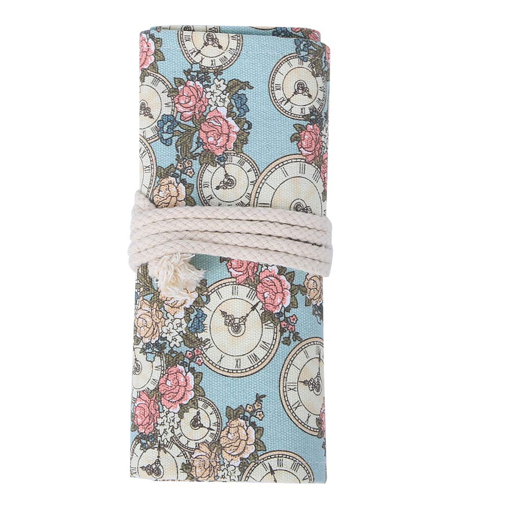 MLMLH 48-Slot Pencil Roll Bag - Rose Clock Pattern Large Capacity Artist Pencil Case Wrap Holder for Colored Pencils, Markers & Art Supplies | Perfect for Artists, Students & Travel